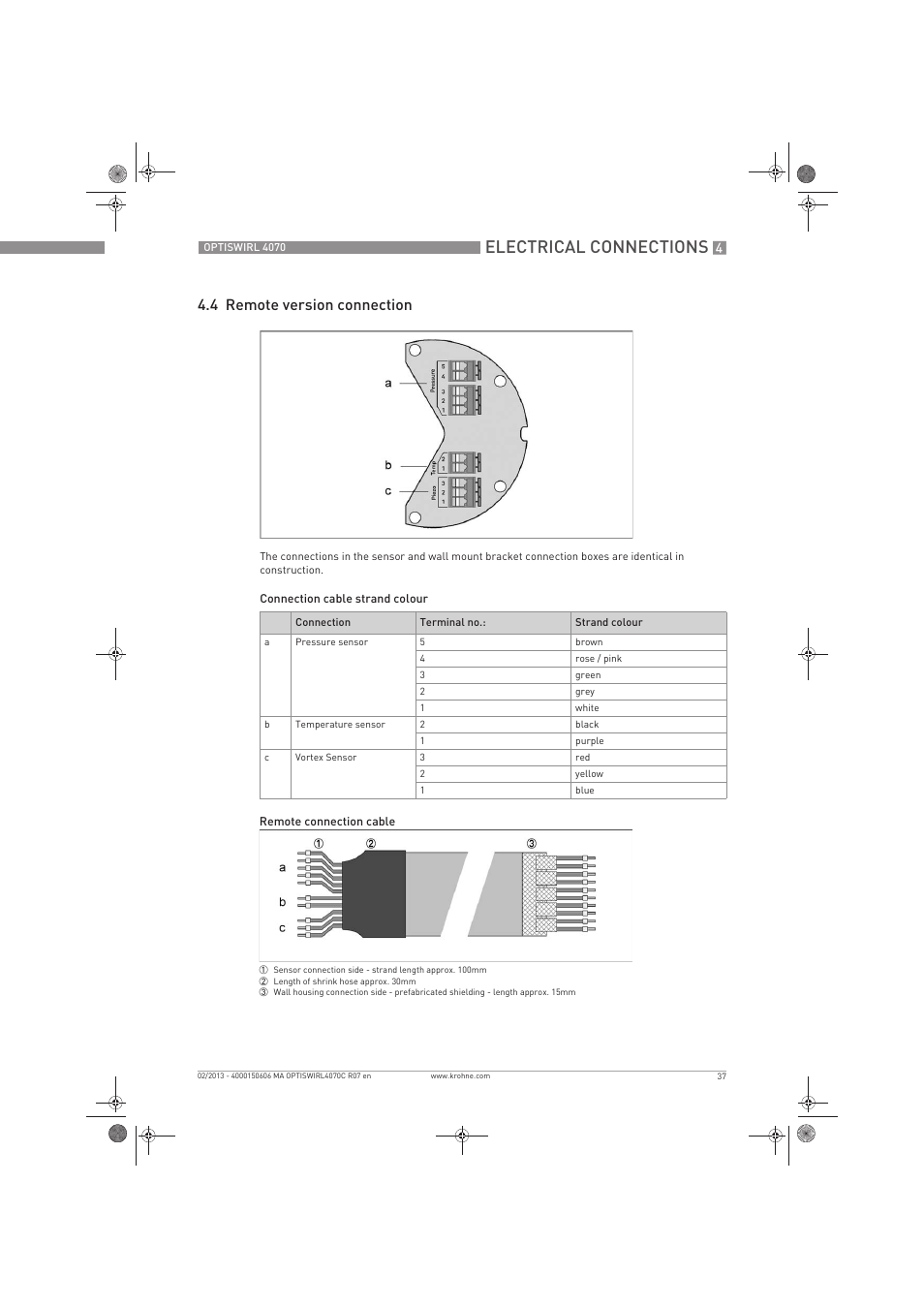 Electrical connections, 4 remote version connection | KROHNE OPTISWIRL 4070 EN User Manual | Page 37 / 84
