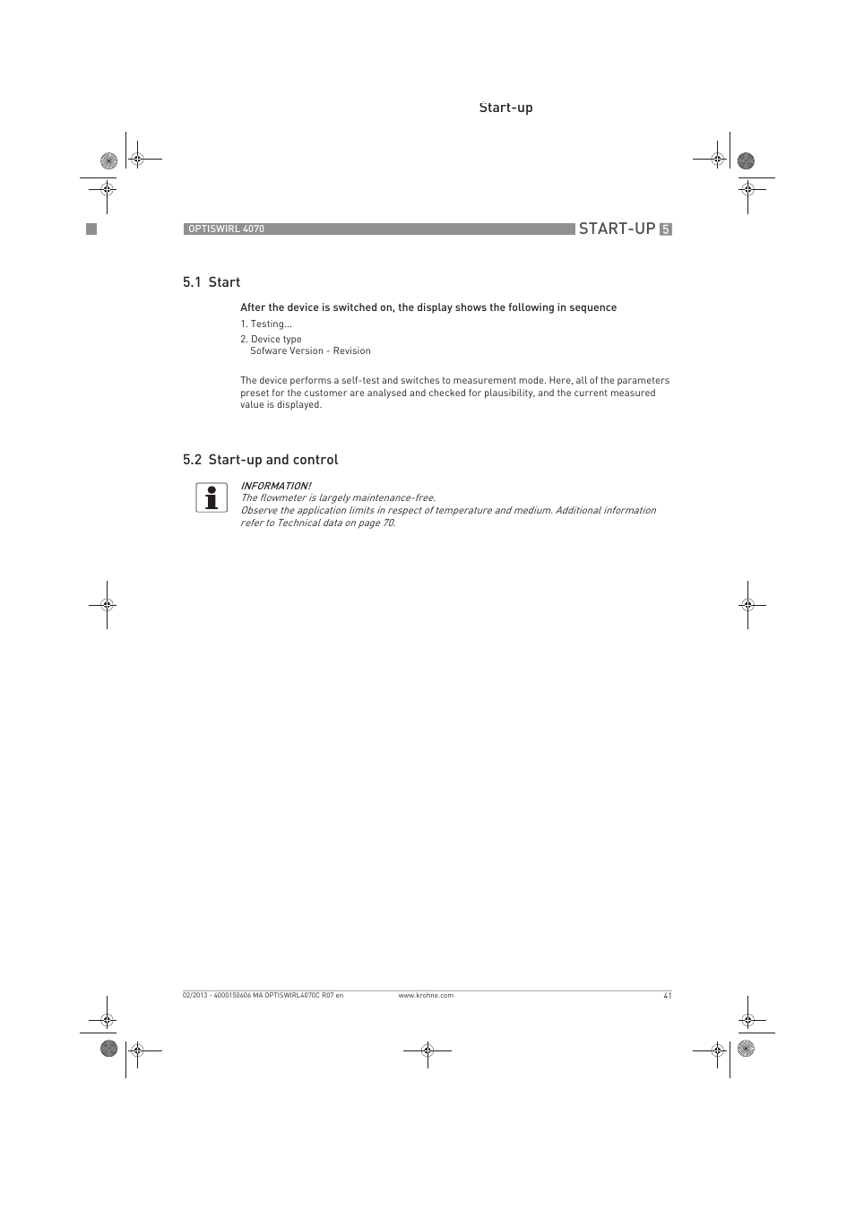 Start-up | KROHNE OPTISWIRL 4070 EN User Manual | Page 41 / 84