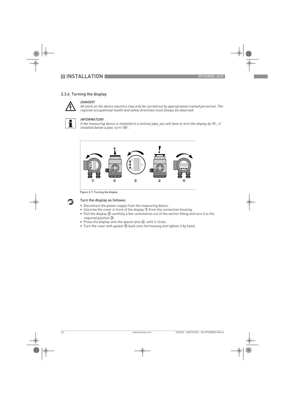 Installation | KROHNE OPTISWIRL 4070 Quickstart EN User Manual | Page 12 / 28