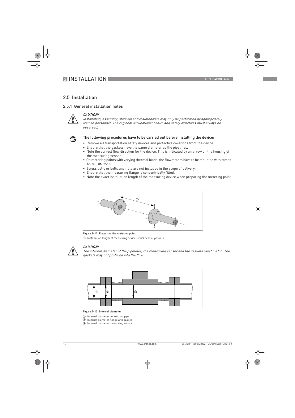 Installation, 5 installation | KROHNE OPTISWIRL 4070 Quickstart EN User Manual | Page 16 / 28