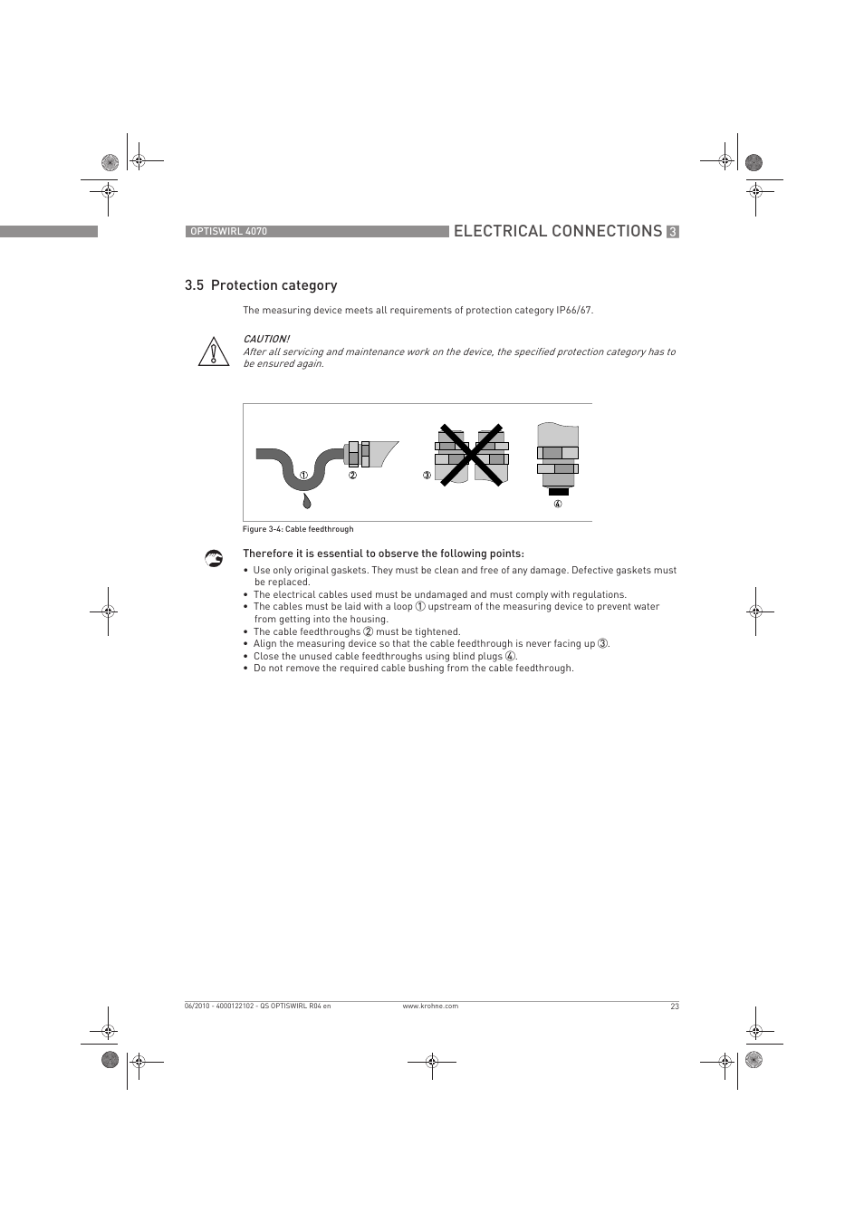 Electrical connections, 5 protection category | KROHNE OPTISWIRL 4070 Quickstart EN User Manual | Page 23 / 28