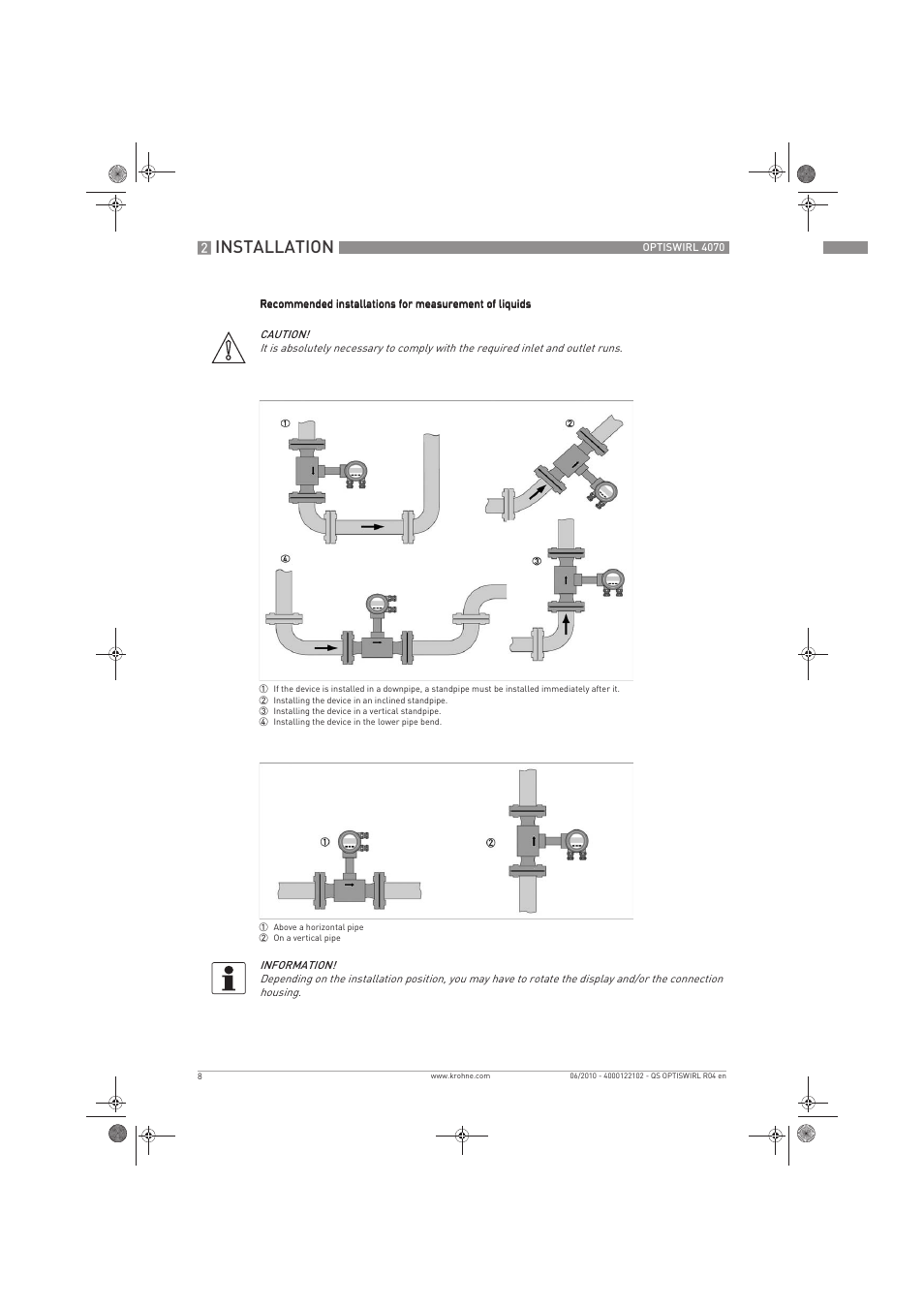 Installation | KROHNE OPTISWIRL 4070 Quickstart EN User Manual | Page 8 / 28