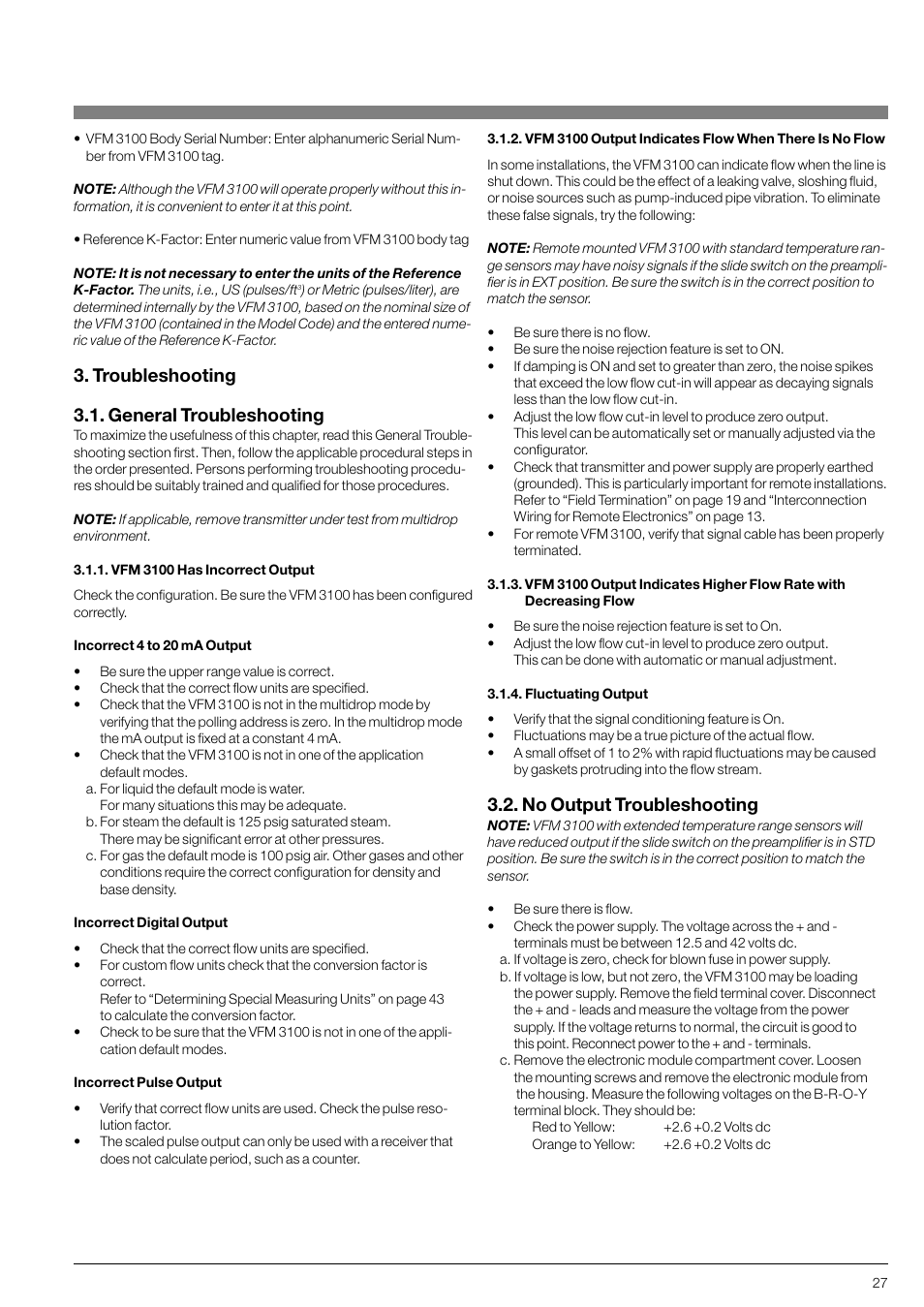 Troubleshooting 3.1. general troubleshooting, No output troubleshooting | KROHNE VFM 3100 EN User Manual | Page 27 / 61