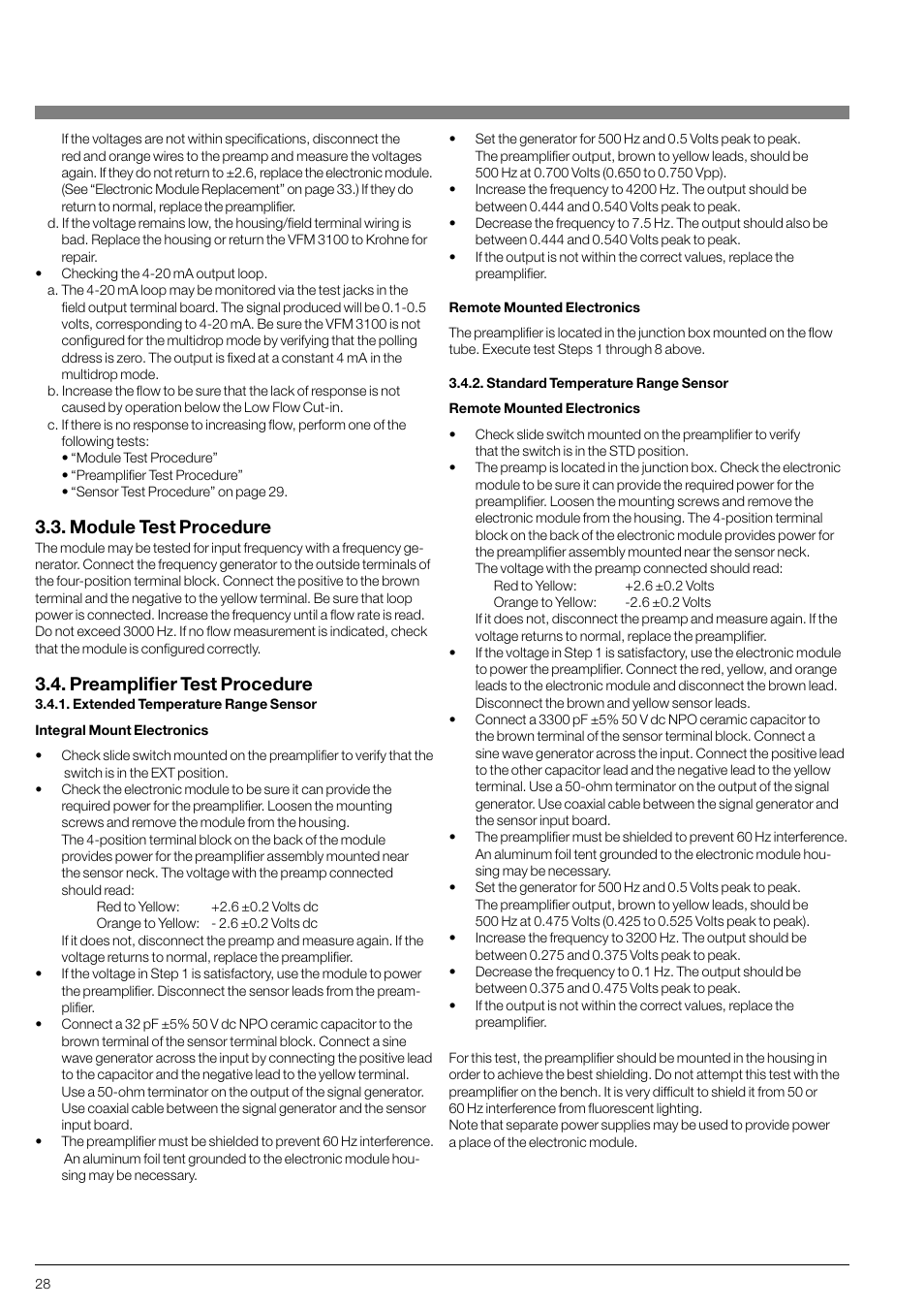 Module test procedure, Preamplifier test procedure | KROHNE VFM 3100 EN User Manual | Page 28 / 61