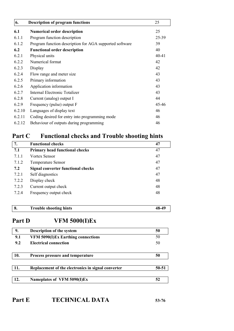 Part d vfm 5000(i)ex, Part e technical data | KROHNE VFM 5090 EN User Manual | Page 3 / 81
