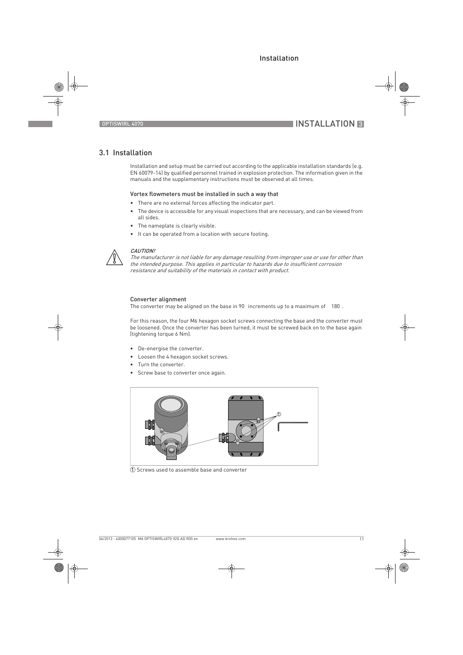 Installation, Installation 3.1 installation | KROHNE OPTISWIRL 4070 ATEX II2G EN User Manual | Page 11 / 20