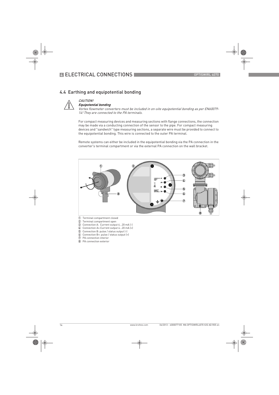 Electrical connections, 4 earthing and equipotential bonding | KROHNE OPTISWIRL 4070 ATEX II2G EN User Manual | Page 14 / 20