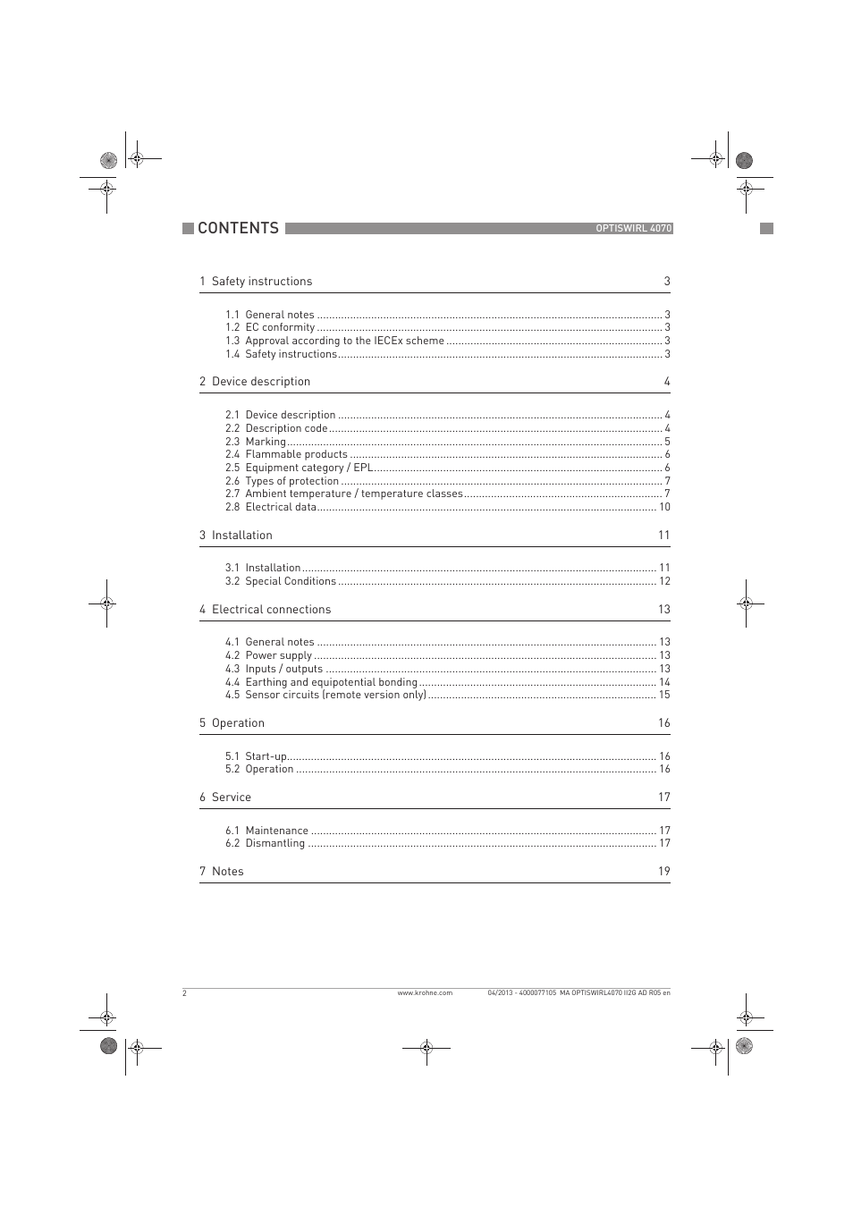 KROHNE OPTISWIRL 4070 ATEX II2G EN User Manual | Page 2 / 20