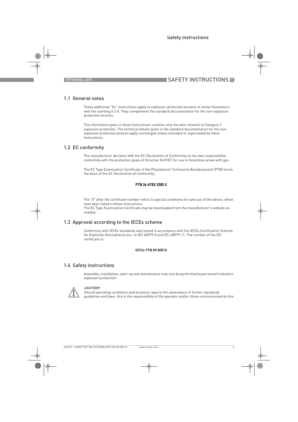 Safety instructions | KROHNE OPTISWIRL 4070 ATEX II2G EN User Manual | Page 3 / 20