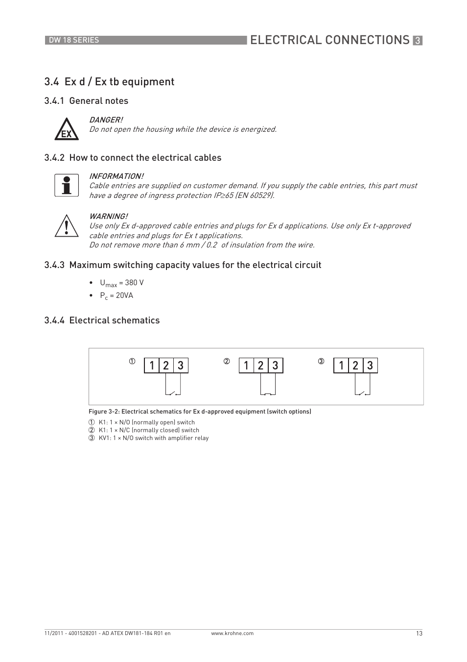 Electrical connections, 4 ex d / ex tb equipment | KROHNE DW 181-182-183-184 ATEX EN User Manual | Page 13 / 20