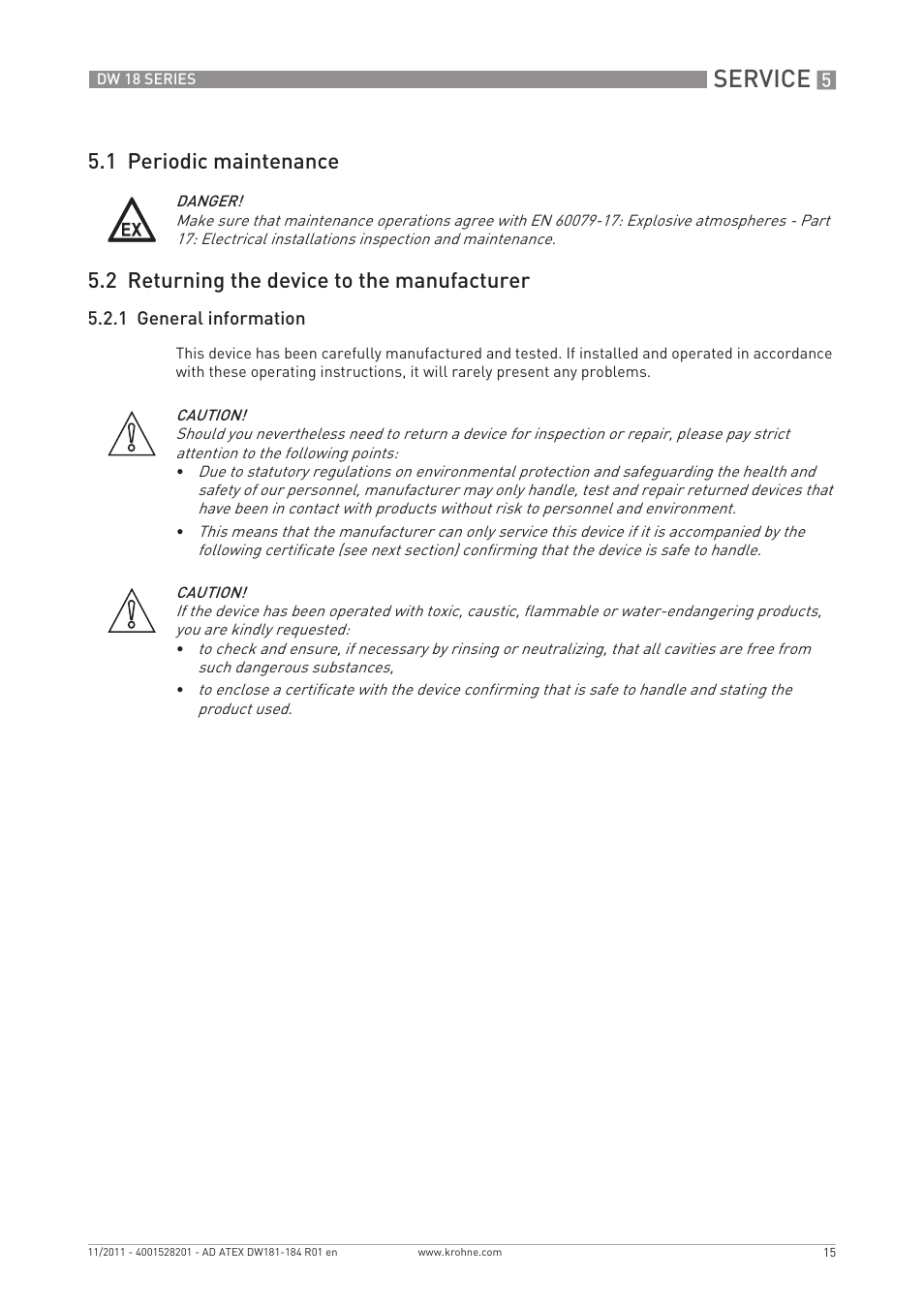 Service | KROHNE DW 181-182-183-184 ATEX EN User Manual | Page 15 / 20