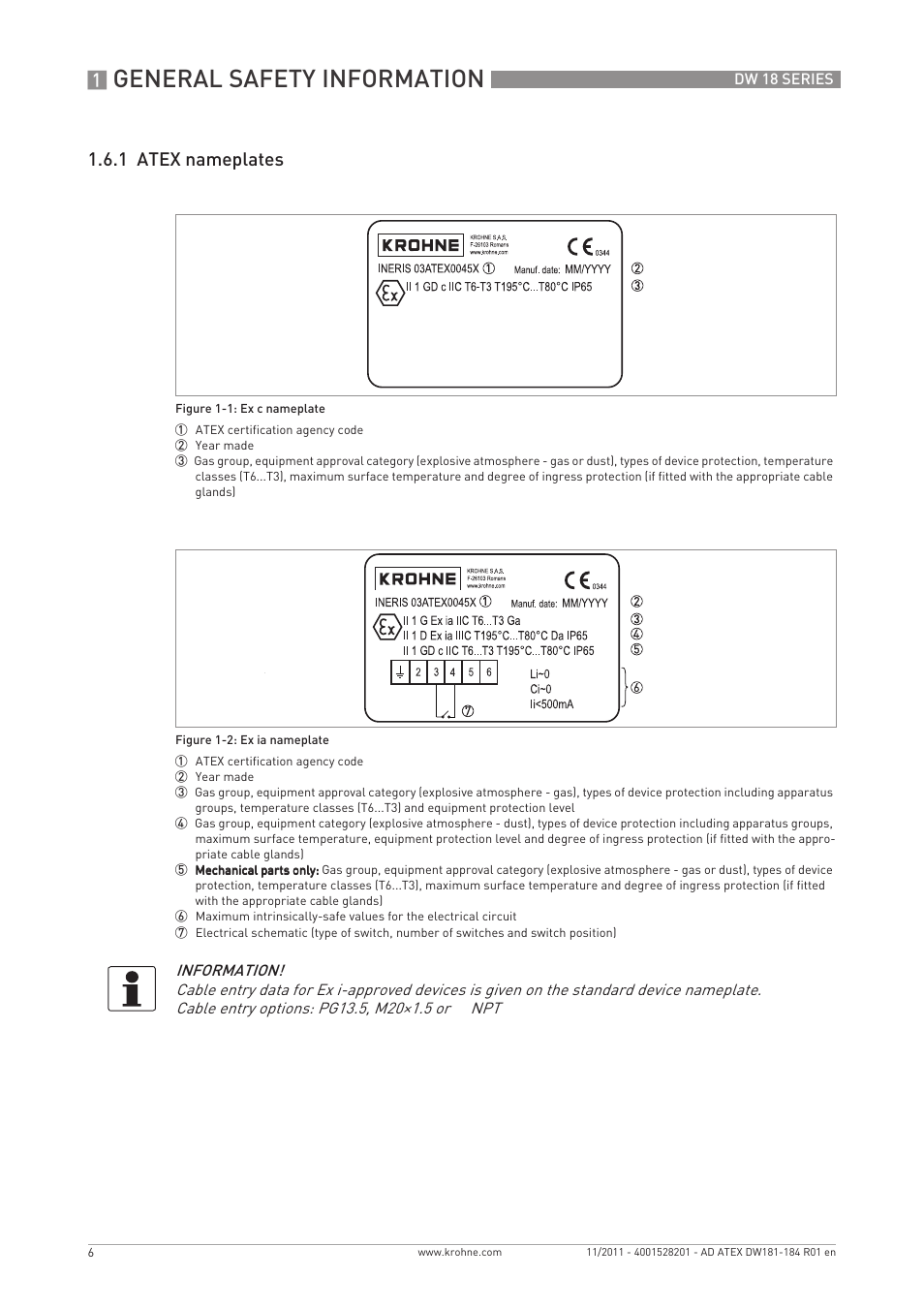 General safety information, 1 atex nameplates | KROHNE DW 181-182-183-184 ATEX EN User Manual | Page 6 / 20