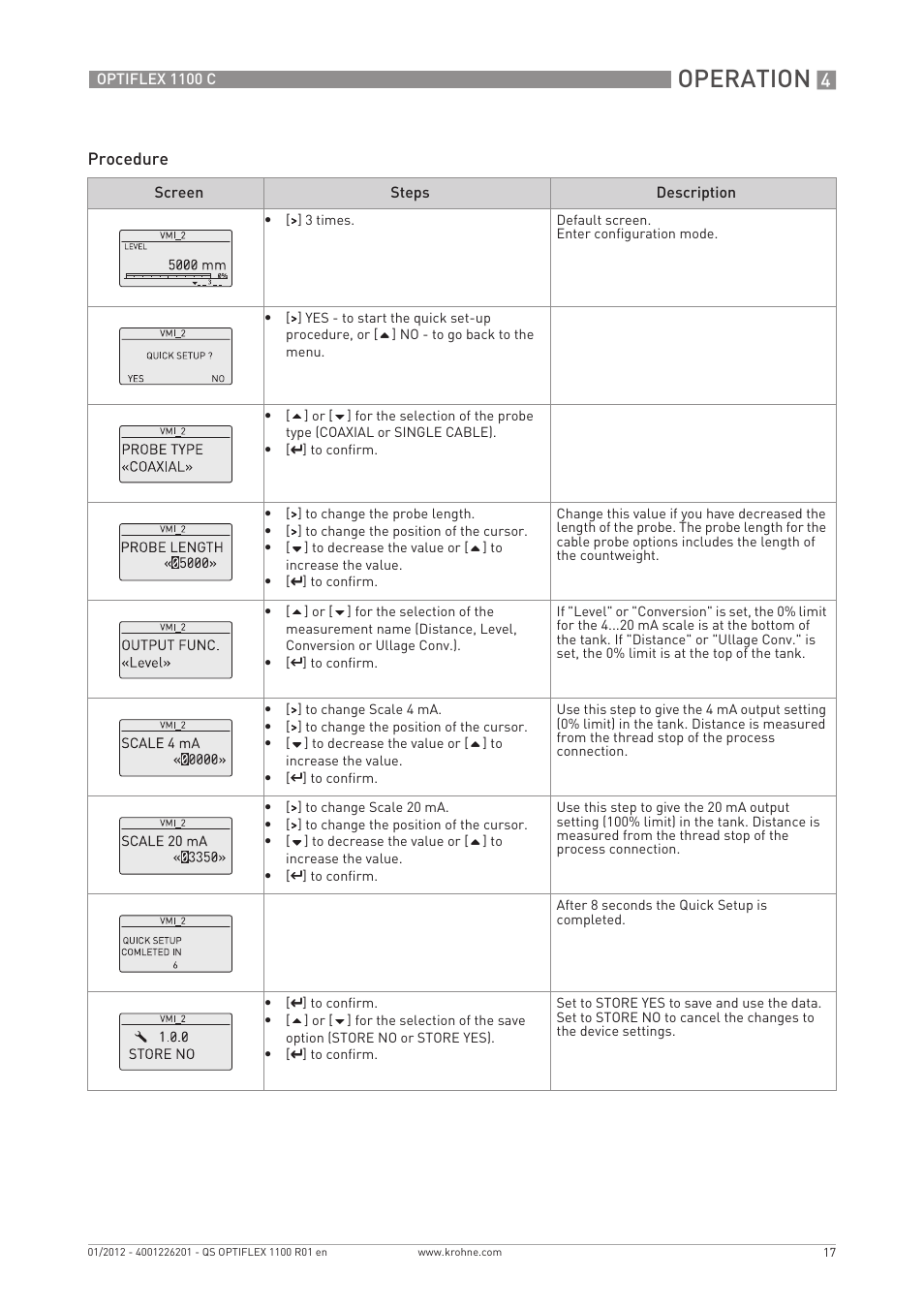 Operation | KROHNE OPTIFLEX 1100C Quickstart EN User Manual | Page 17 / 20