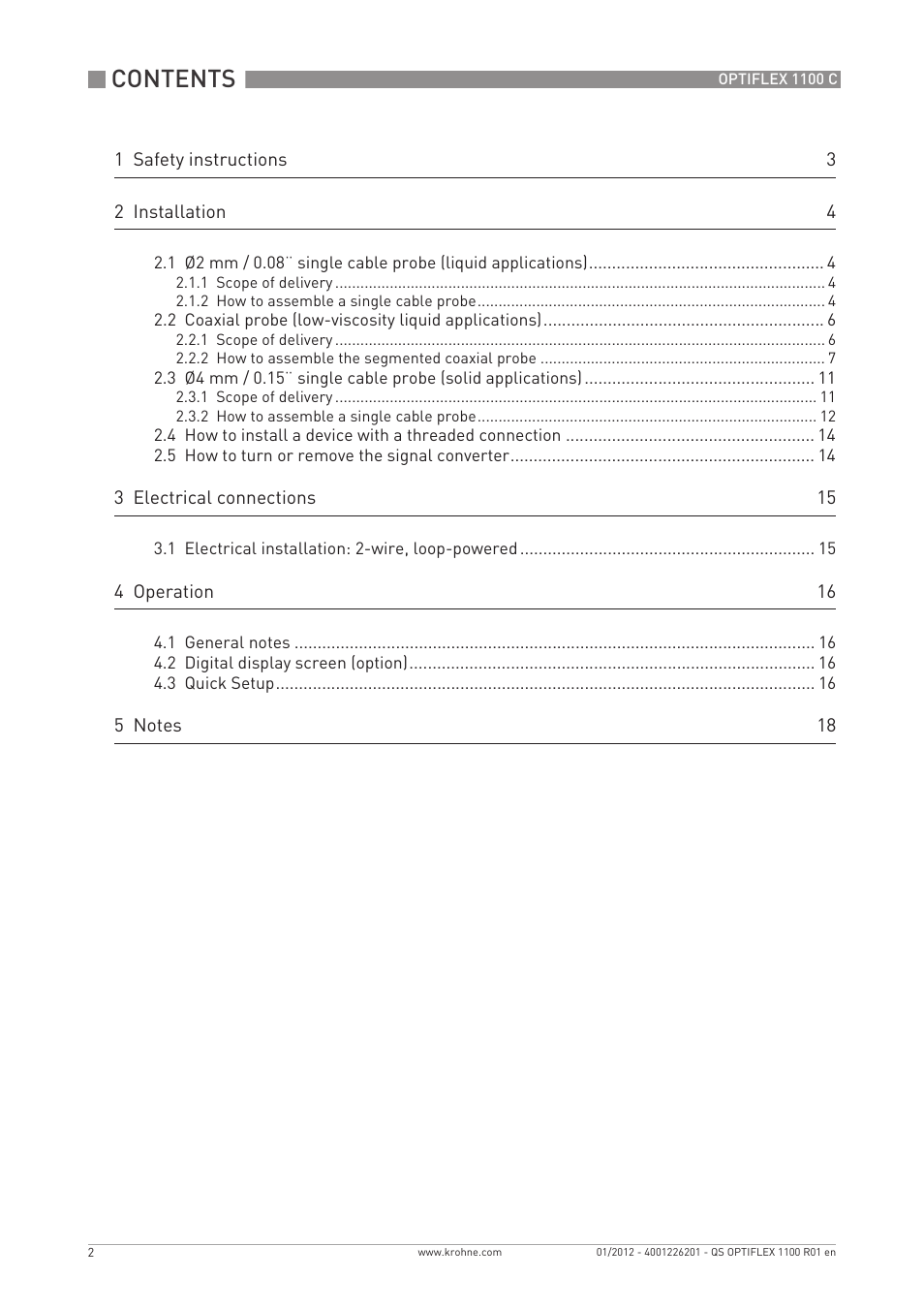 KROHNE OPTIFLEX 1100C Quickstart EN User Manual | Page 2 / 20