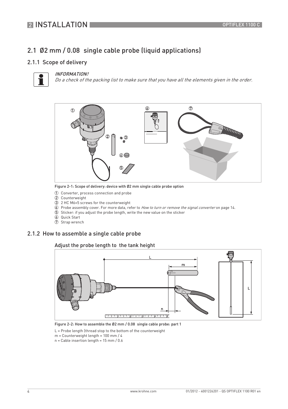 Installation | KROHNE OPTIFLEX 1100C Quickstart EN User Manual | Page 4 / 20