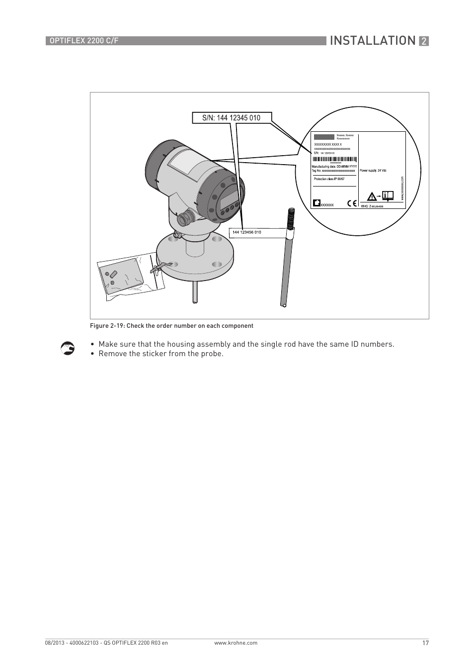 Installation | KROHNE OPTIFLEX 2200 C_F Quickstart EN User Manual | Page 17 / 48