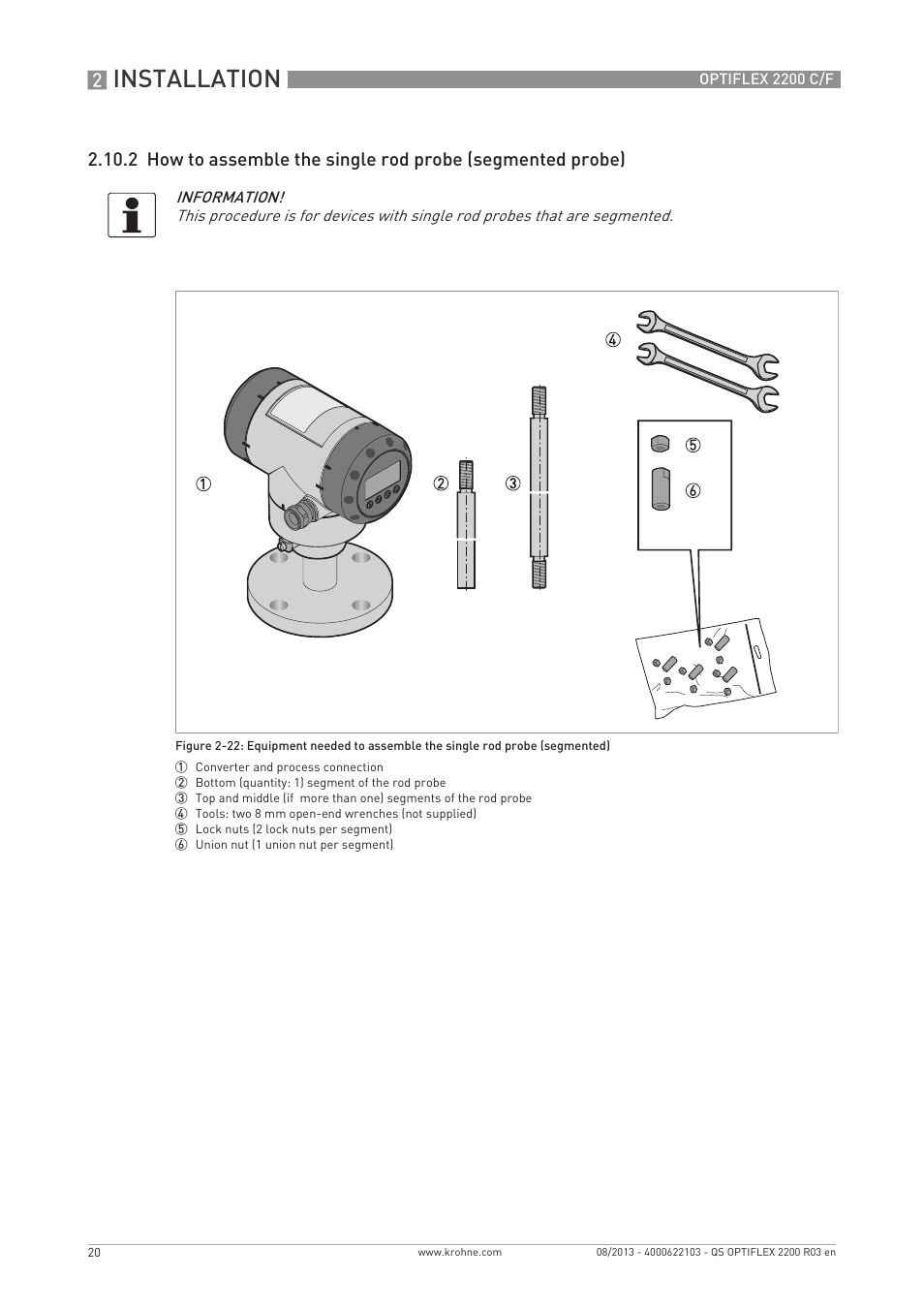 Installation | KROHNE OPTIFLEX 2200 C_F Quickstart EN User Manual | Page 20 / 48