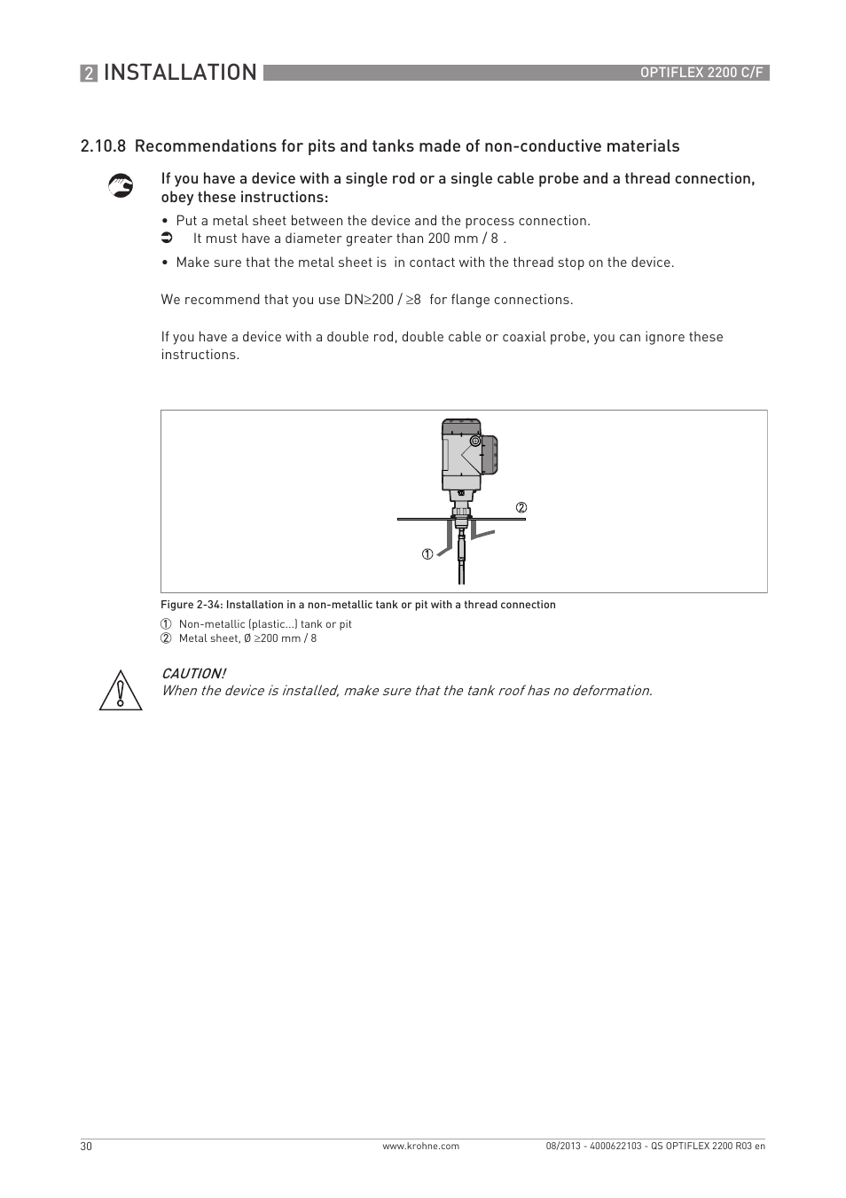 Installation | KROHNE OPTIFLEX 2200 C_F Quickstart EN User Manual | Page 30 / 48