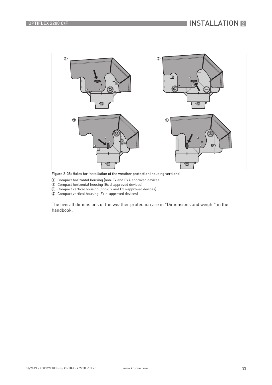 Installation | KROHNE OPTIFLEX 2200 C_F Quickstart EN User Manual | Page 33 / 48