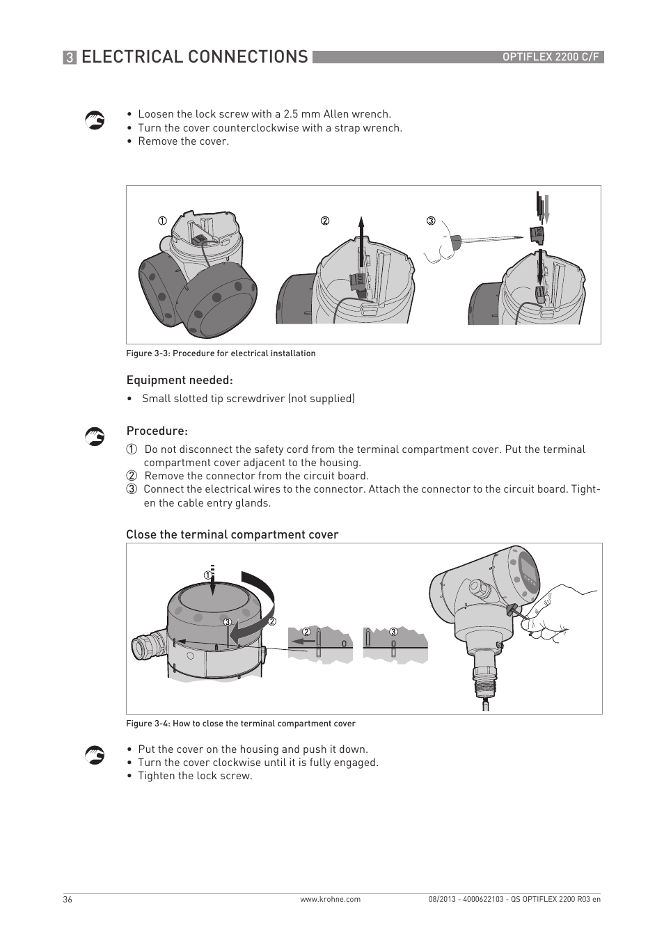 Electrical connections | KROHNE OPTIFLEX 2200 C_F Quickstart EN User Manual | Page 36 / 48