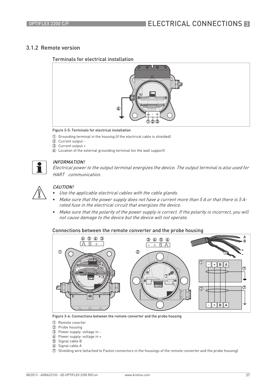 Electrical connections, 2 remote version | KROHNE OPTIFLEX 2200 C_F Quickstart EN User Manual | Page 37 / 48