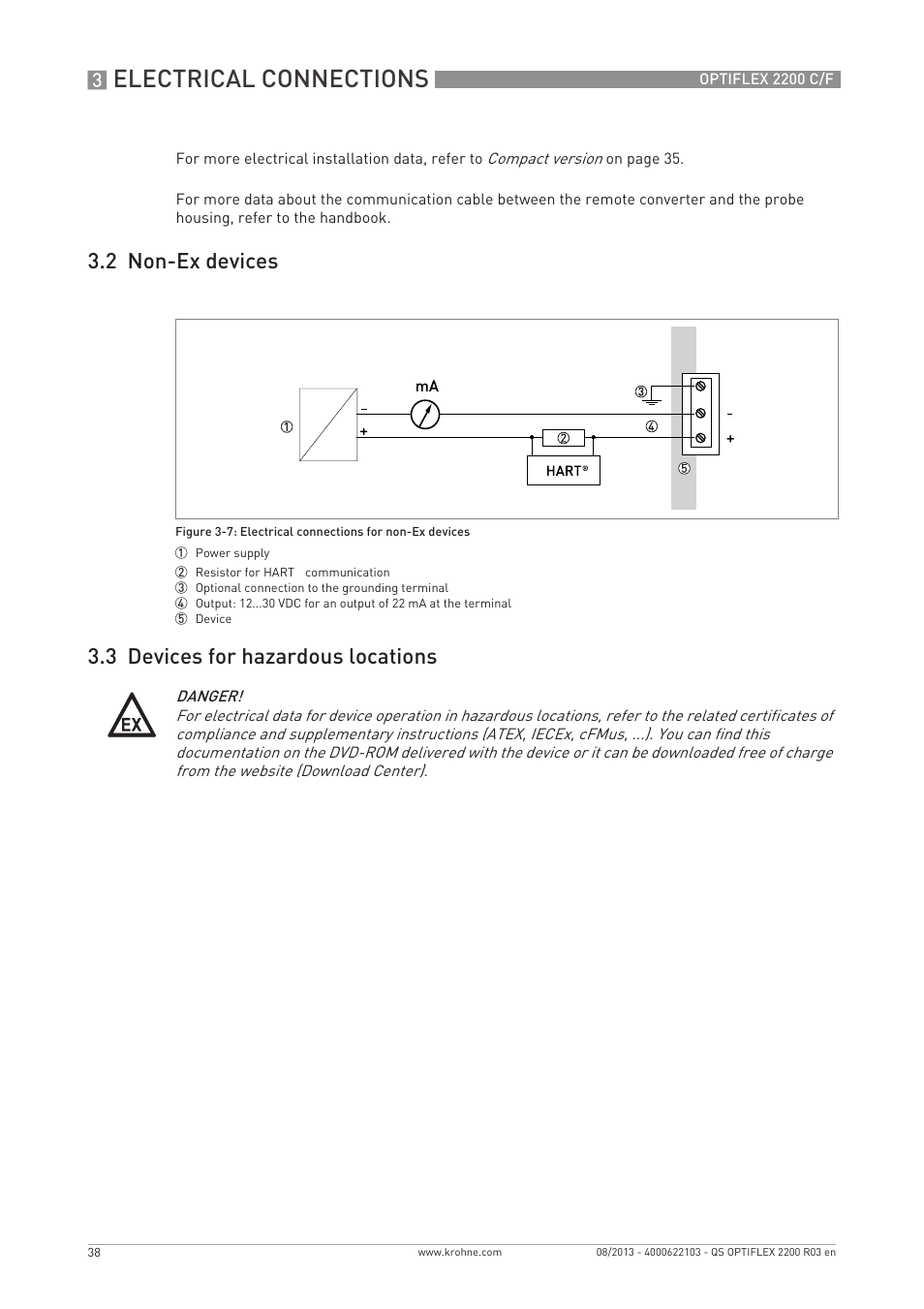 Electrical connections | KROHNE OPTIFLEX 2200 C_F Quickstart EN User Manual | Page 38 / 48
