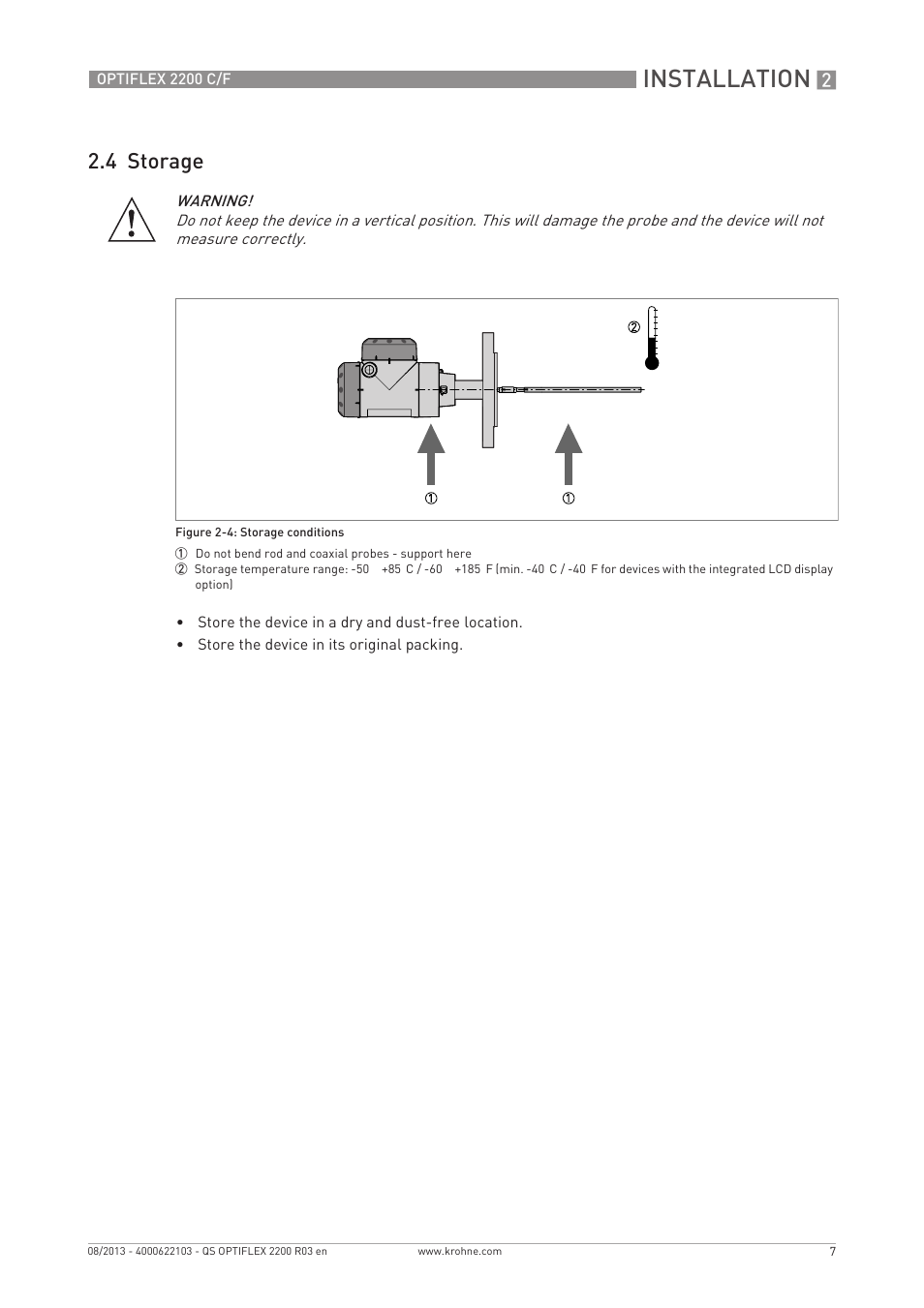 Installation, 4 storage | KROHNE OPTIFLEX 2200 C_F Quickstart EN User Manual | Page 7 / 48