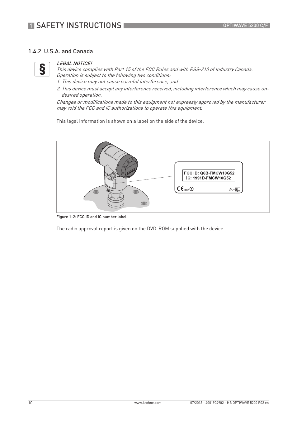 Safety instructions | KROHNE OPTIWAVE 5200 C_F EN User Manual | Page 10 / 148