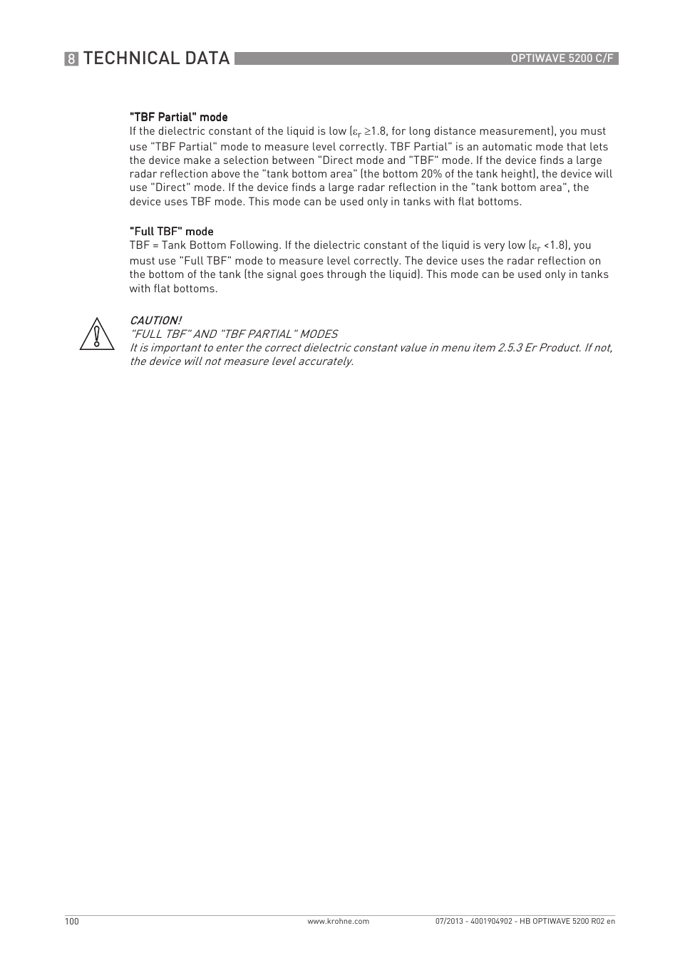 Technical data | KROHNE OPTIWAVE 5200 C_F EN User Manual | Page 100 / 148