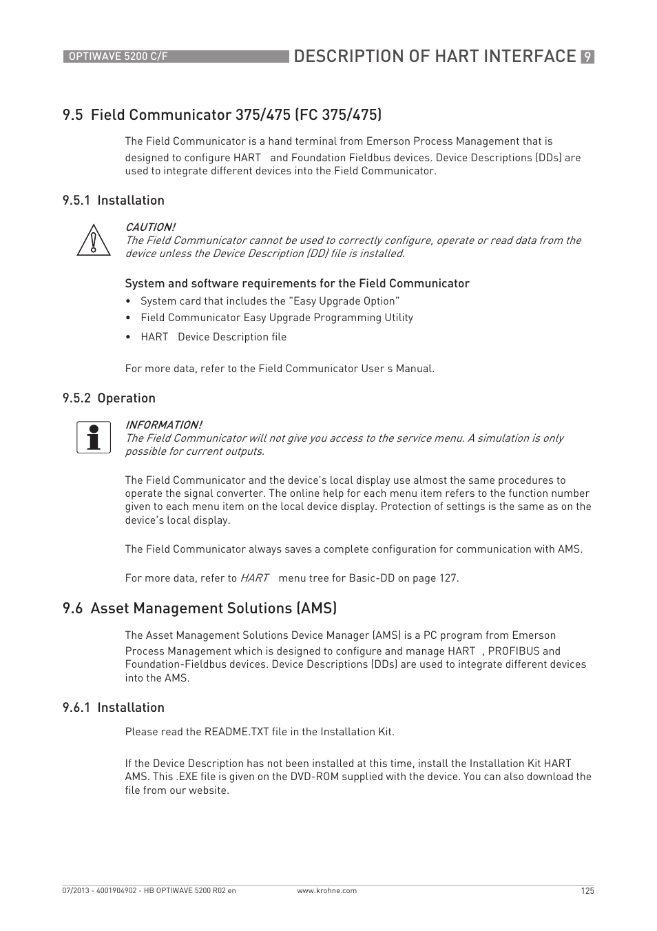 Description of hart interface, 6 asset management solutions (ams) | KROHNE OPTIWAVE 5200 C_F EN User Manual | Page 125 / 148