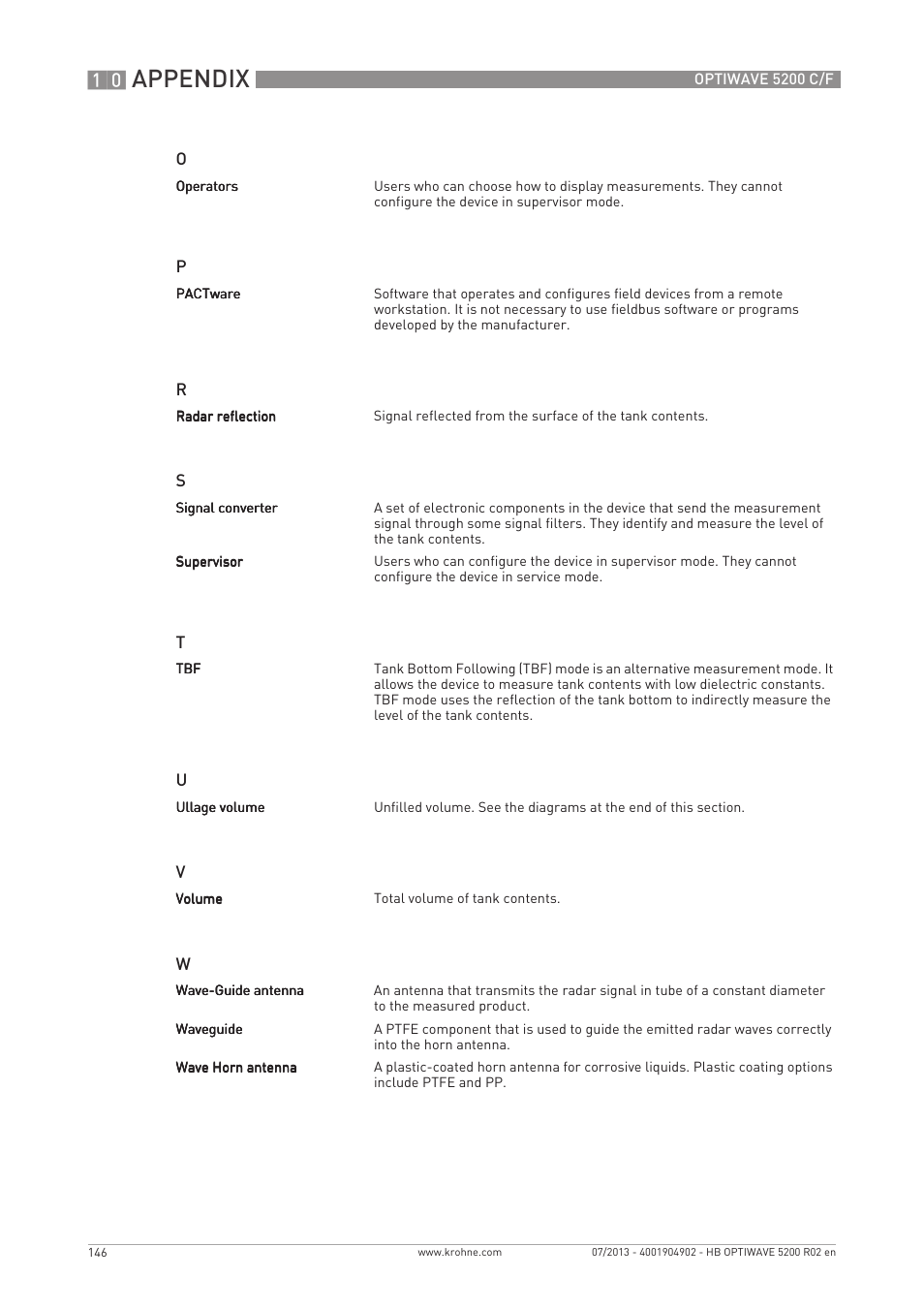 Appendix | KROHNE OPTIWAVE 5200 C_F EN User Manual | Page 146 / 148