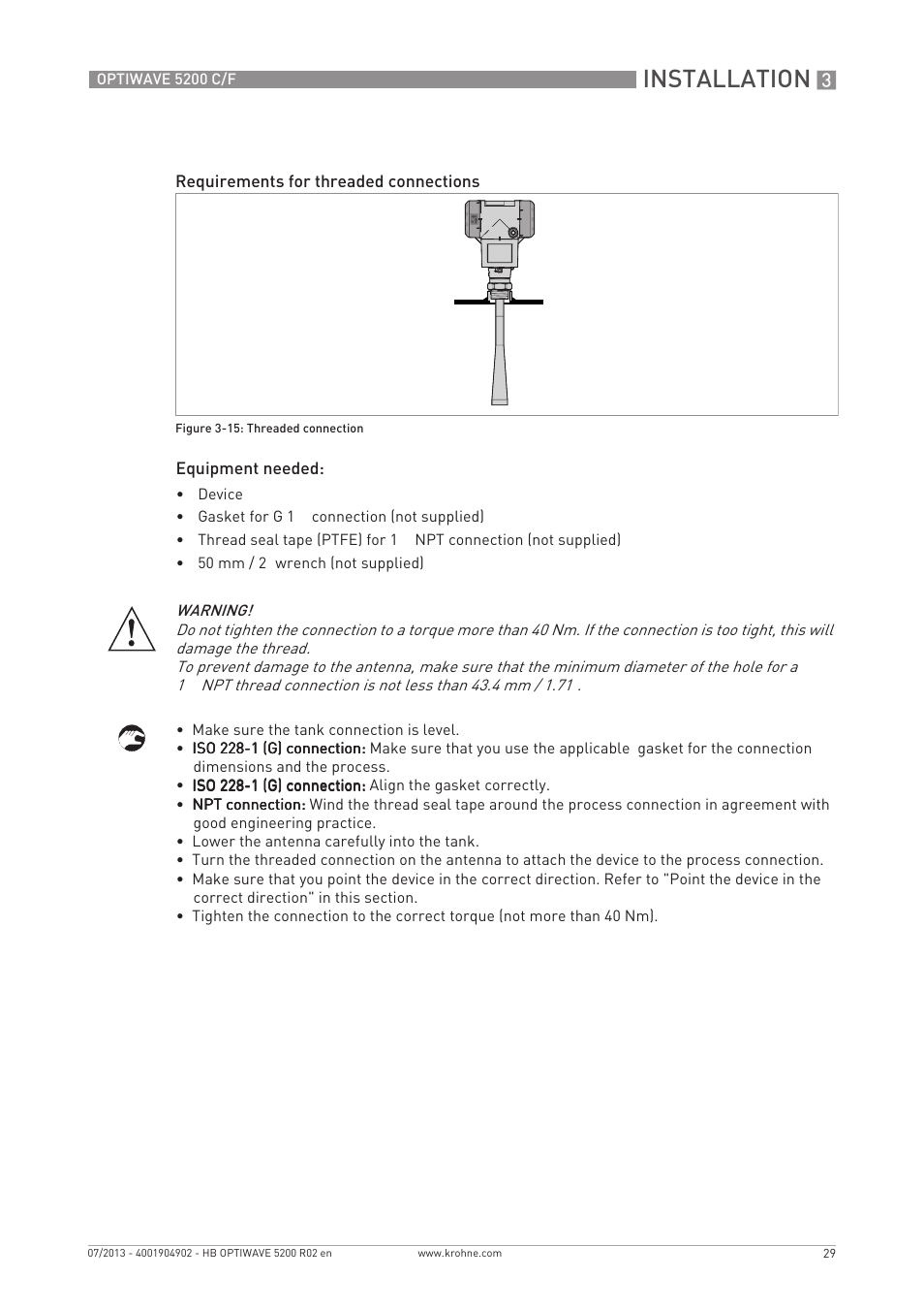 Installation | KROHNE OPTIWAVE 5200 C_F EN User Manual | Page 29 / 148