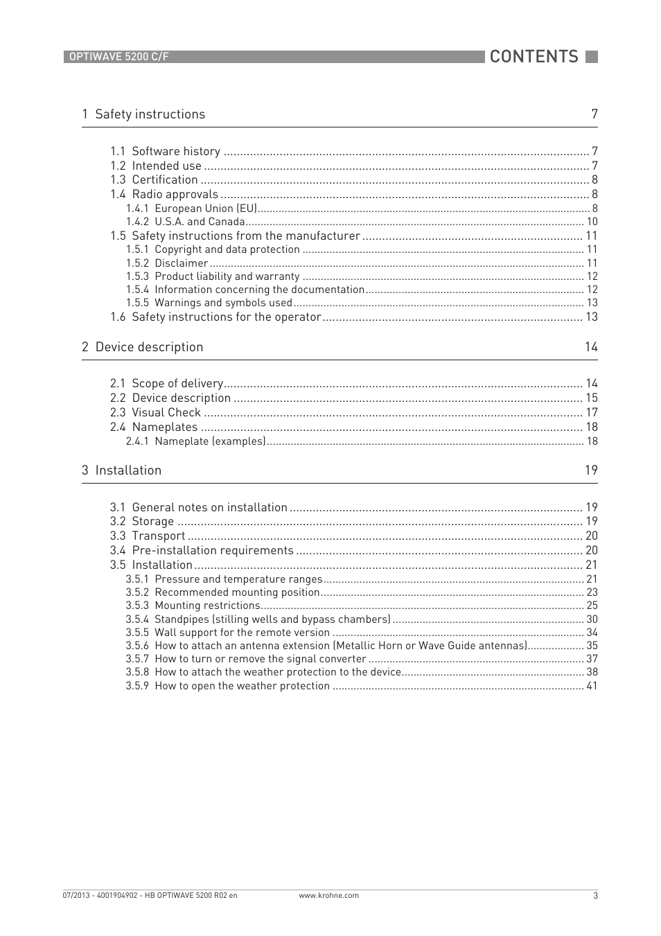 KROHNE OPTIWAVE 5200 C_F EN User Manual | Page 3 / 148