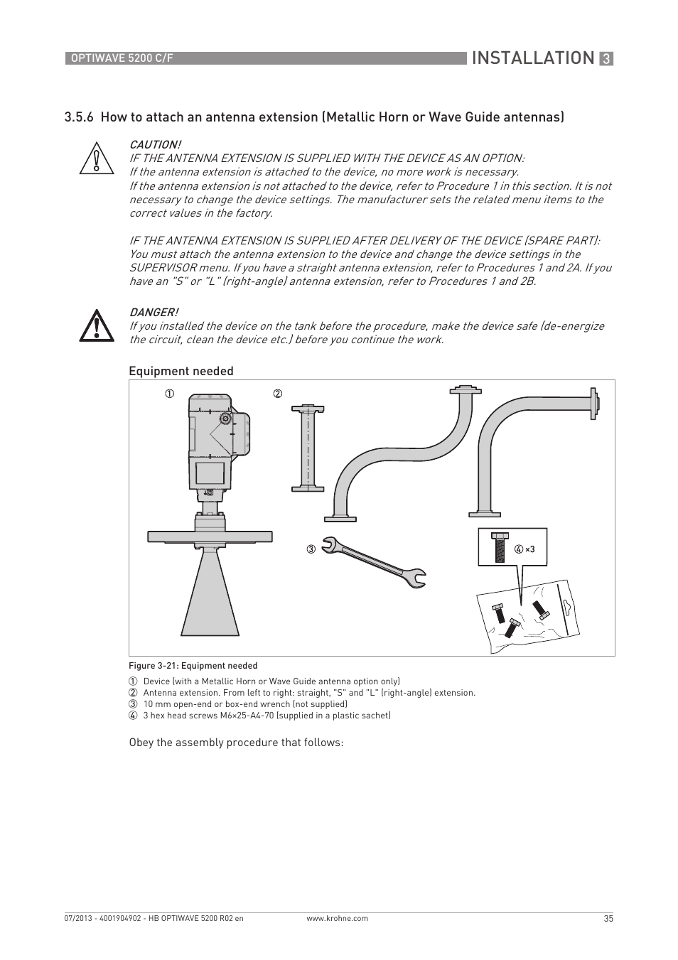 Installation | KROHNE OPTIWAVE 5200 C_F EN User Manual | Page 35 / 148