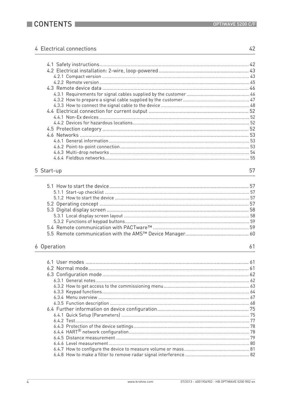 KROHNE OPTIWAVE 5200 C_F EN User Manual | Page 4 / 148