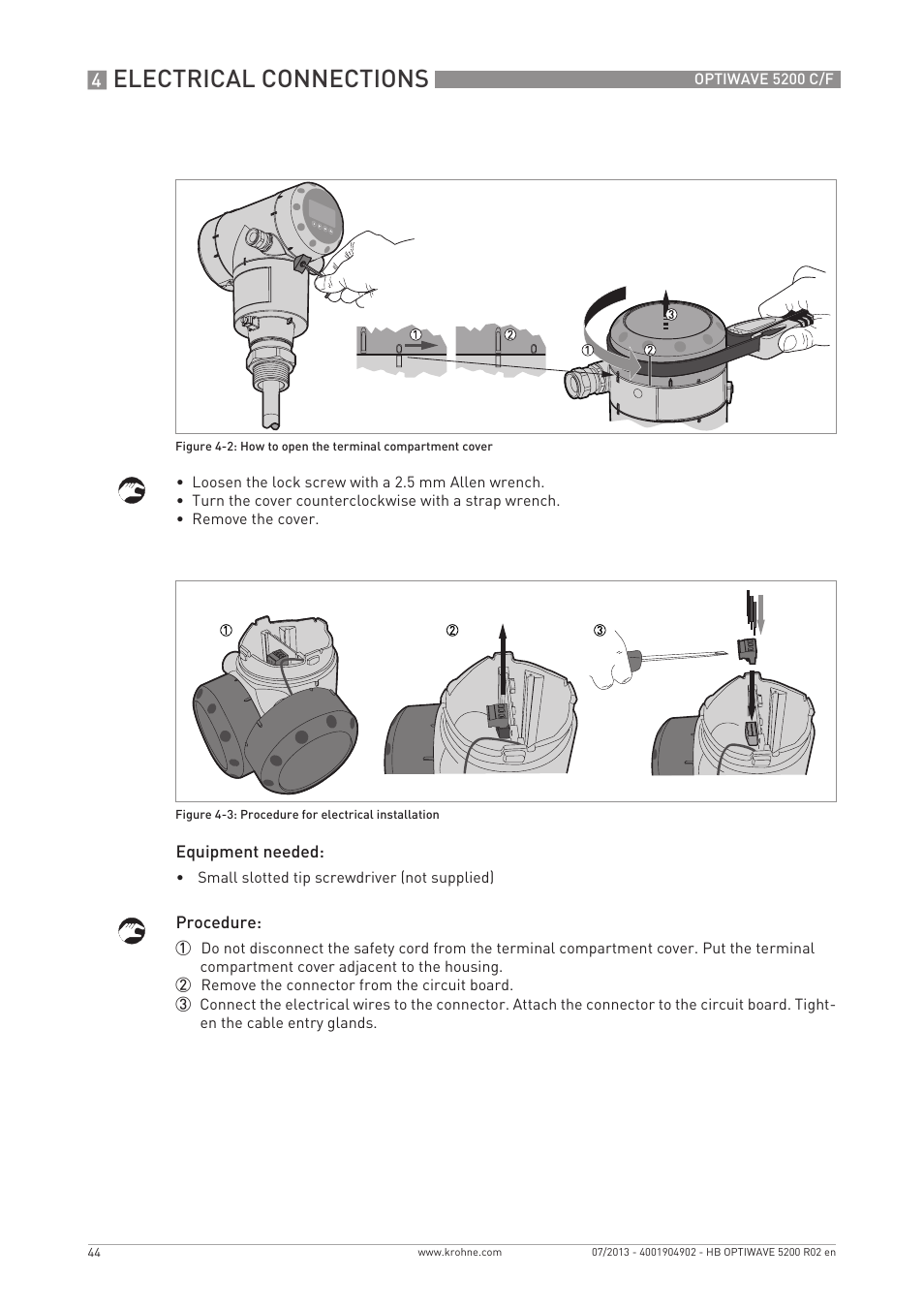 Electrical connections | KROHNE OPTIWAVE 5200 C_F EN User Manual | Page 44 / 148