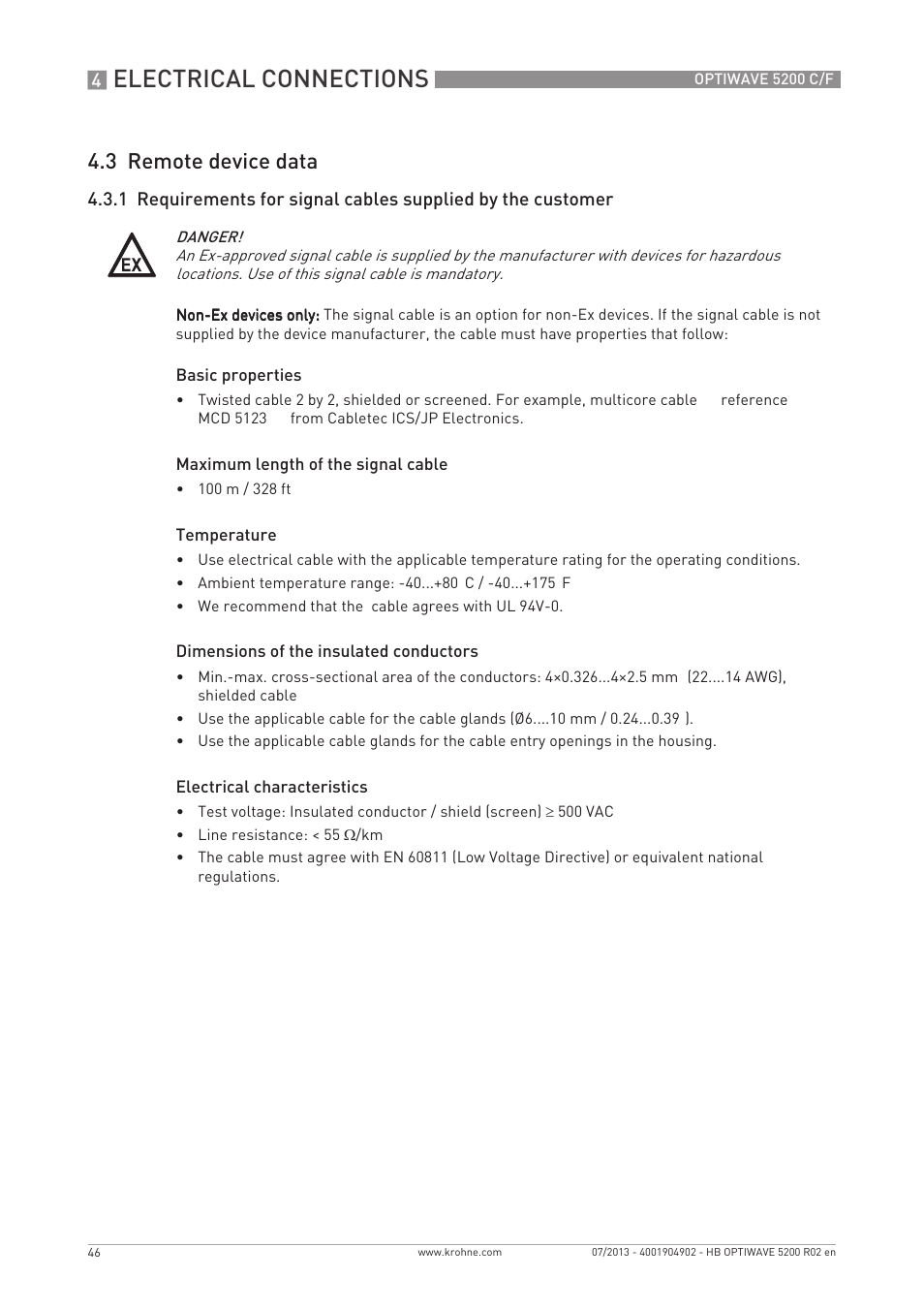 Electrical connections, 3 remote device data | KROHNE OPTIWAVE 5200 C_F EN User Manual | Page 46 / 148