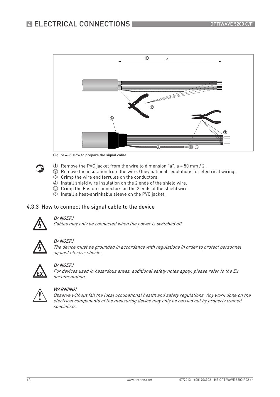 Electrical connections | KROHNE OPTIWAVE 5200 C_F EN User Manual | Page 48 / 148