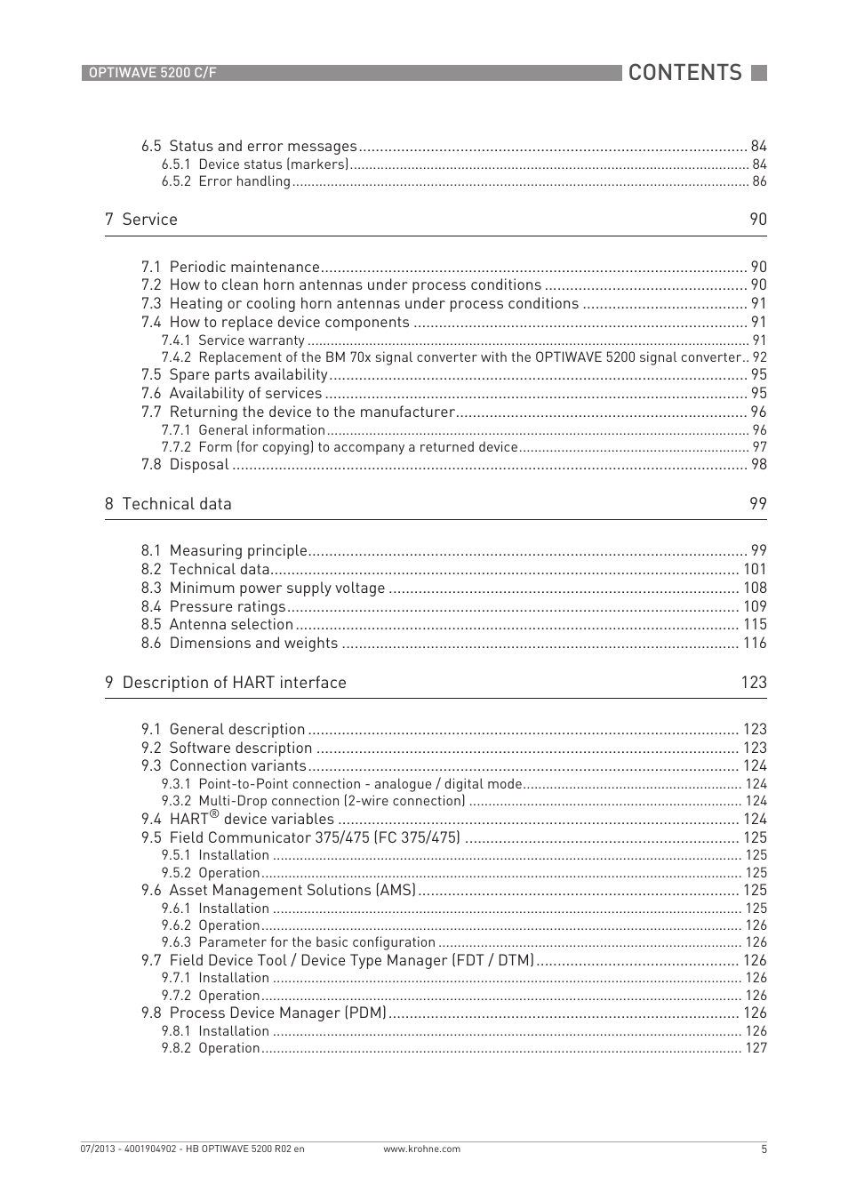 KROHNE OPTIWAVE 5200 C_F EN User Manual | Page 5 / 148