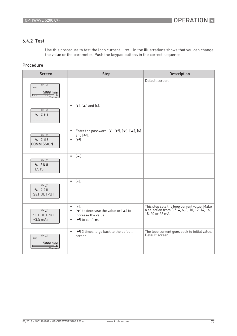 Operation, 2 test | KROHNE OPTIWAVE 5200 C_F EN User Manual | Page 77 / 148