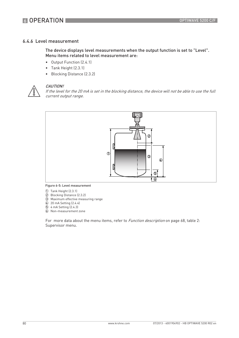 Operation, 6 level measurement | KROHNE OPTIWAVE 5200 C_F EN User Manual | Page 80 / 148