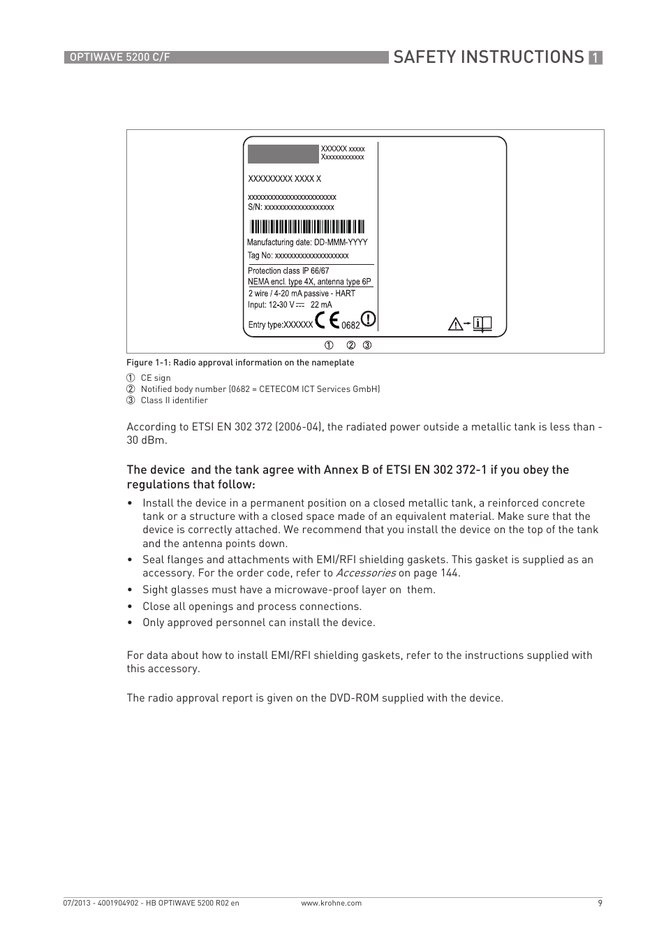 Safety instructions | KROHNE OPTIWAVE 5200 C_F EN User Manual | Page 9 / 148
