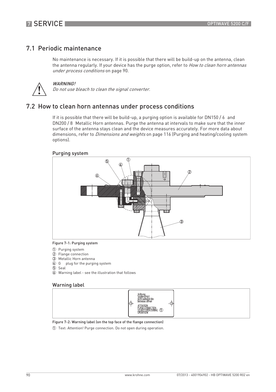 Service, 1 periodic maintenance | KROHNE OPTIWAVE 5200 C_F EN User Manual | Page 90 / 148