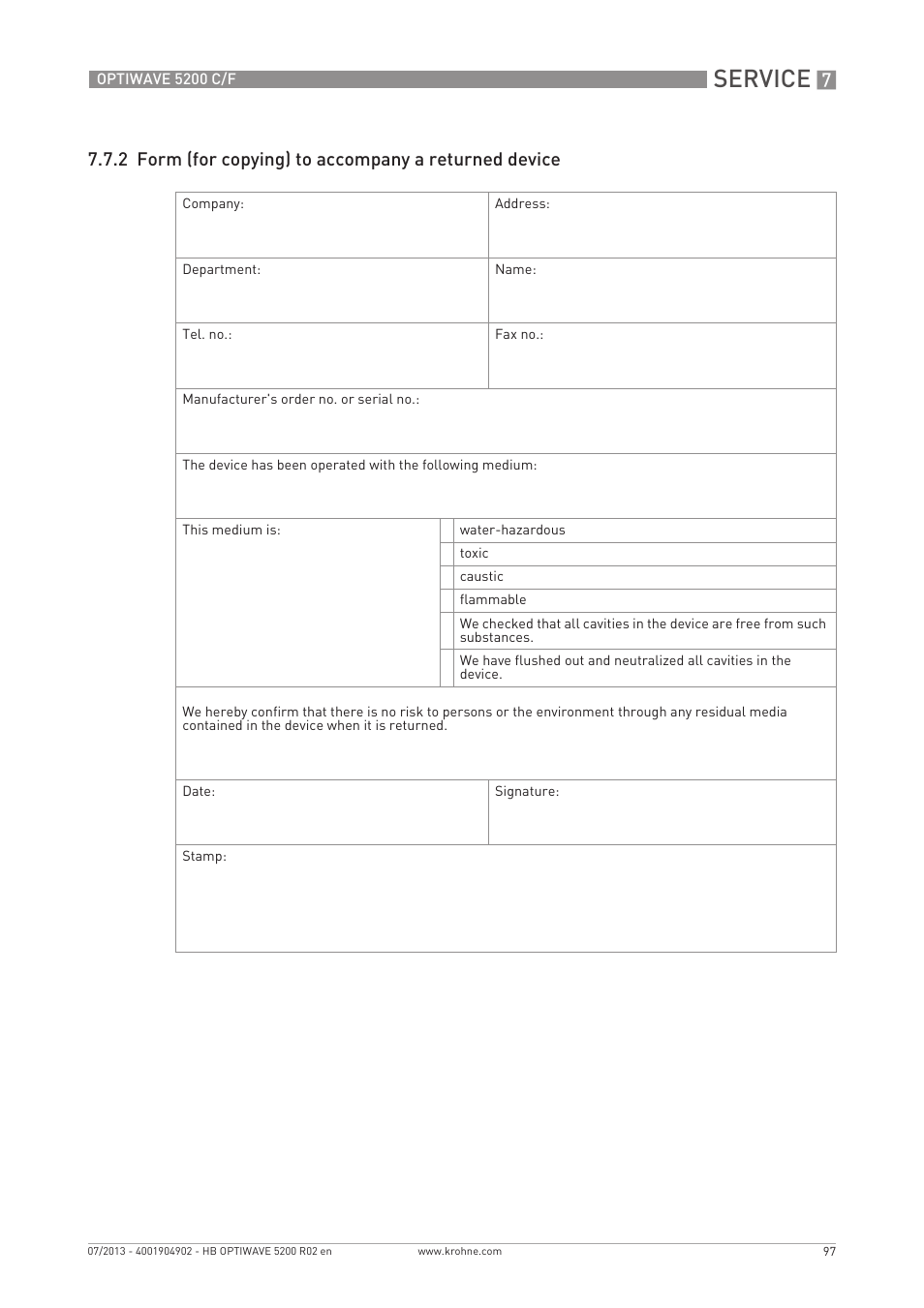 Service | KROHNE OPTIWAVE 5200 C_F EN User Manual | Page 97 / 148