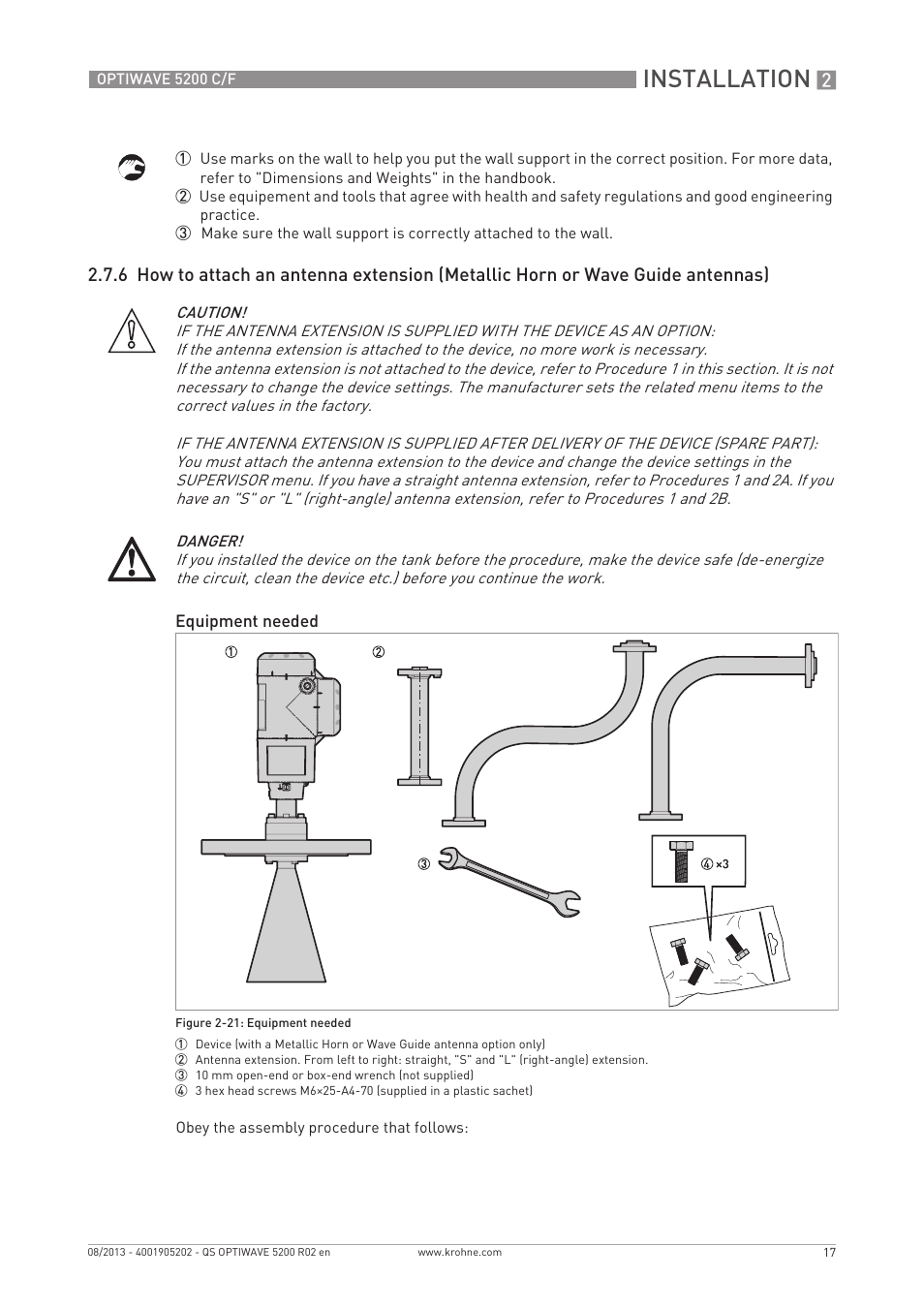 Installation | KROHNE OPTIWAVE 5200 C_F Quickstart EN User Manual | Page 17 / 40