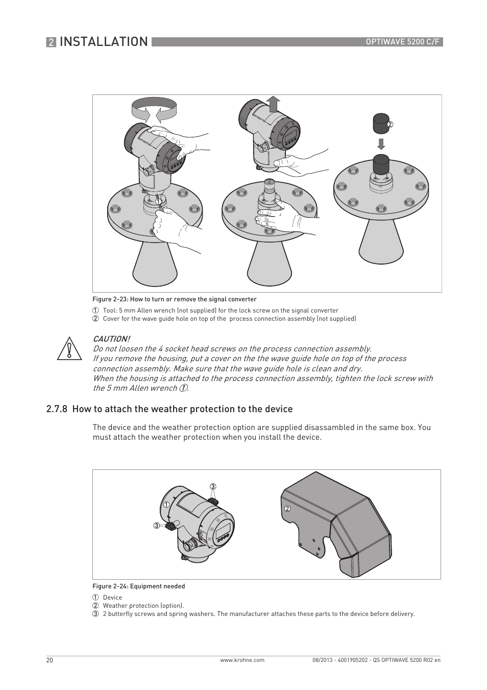 Installation | KROHNE OPTIWAVE 5200 C_F Quickstart EN User Manual | Page 20 / 40