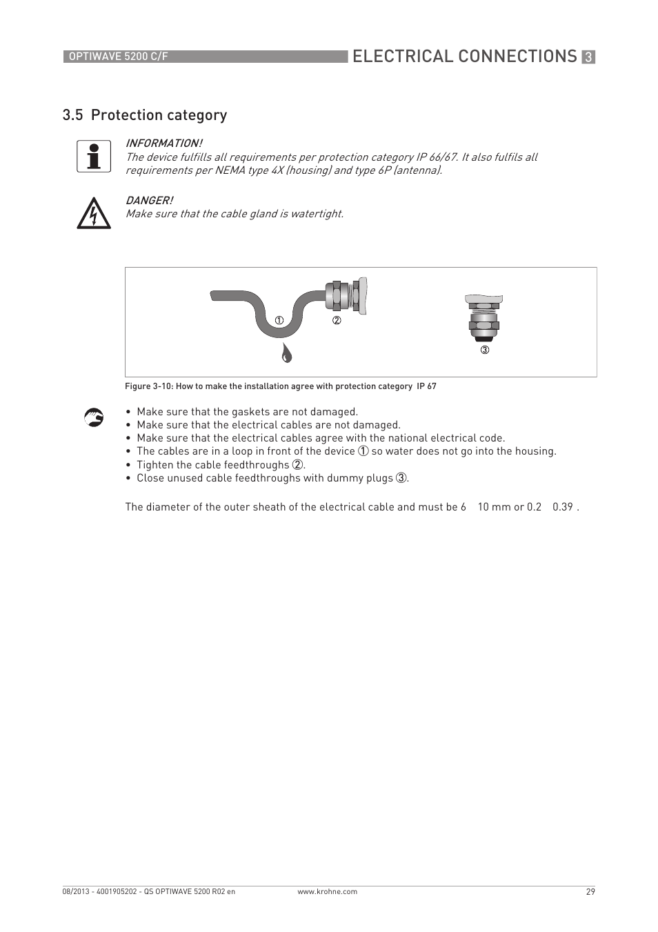 Electrical connections, 5 protection category | KROHNE OPTIWAVE 5200 C_F Quickstart EN User Manual | Page 29 / 40