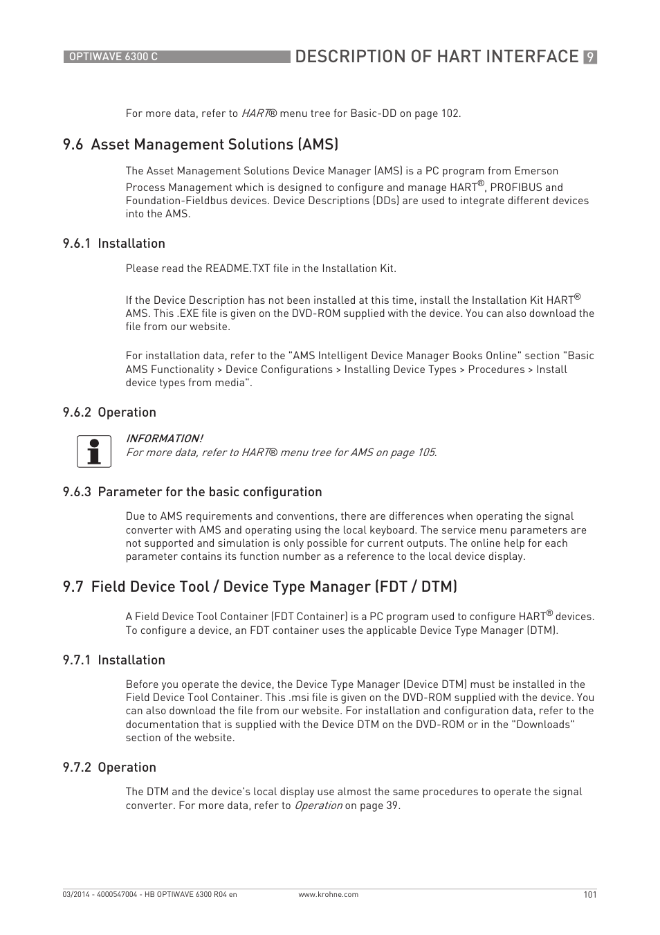 Description of hart interface, 6 asset management solutions (ams) | KROHNE OPTIWAVE 6300C EN User Manual | Page 101 / 120