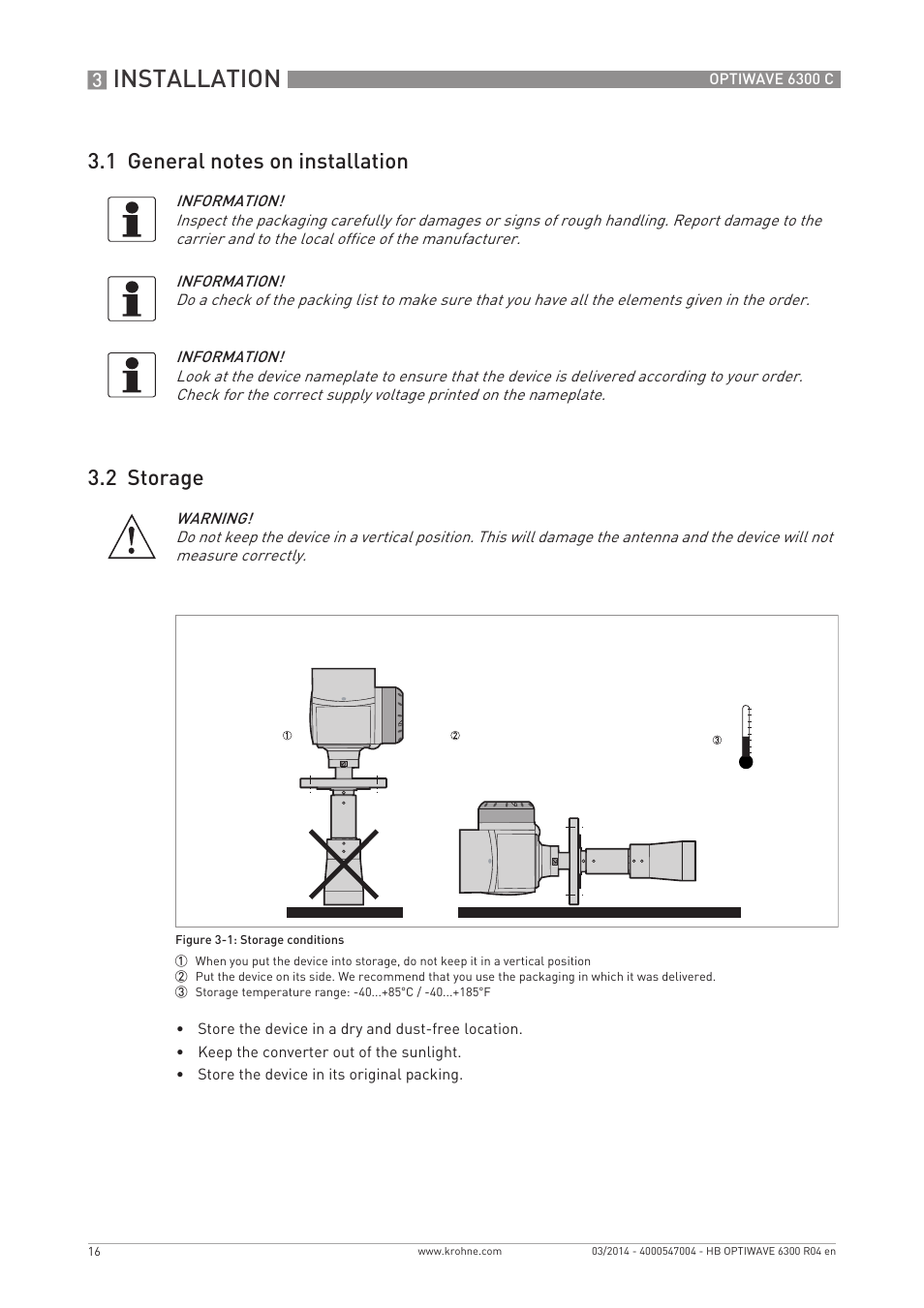 Installation | KROHNE OPTIWAVE 6300C EN User Manual | Page 16 / 120