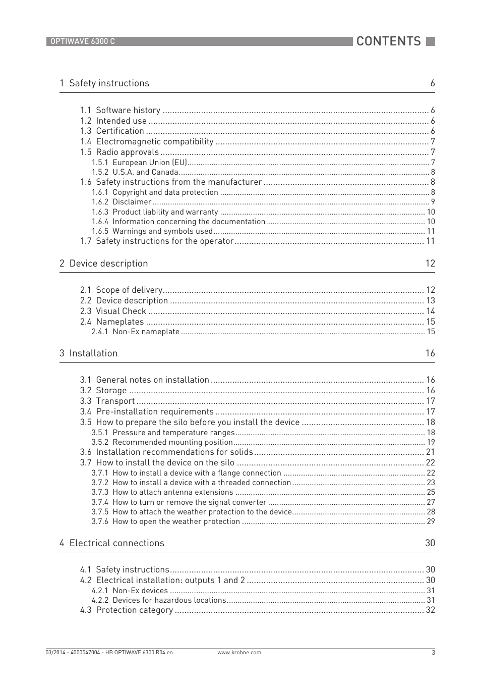 KROHNE OPTIWAVE 6300C EN User Manual | Page 3 / 120